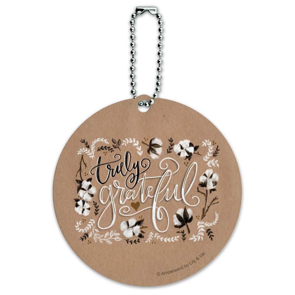 Truly Grateful Thank You Round Luggage ID Tag - Personalized Suitcase Name Tag for Travel Bags & Carry-Ons - Perfect for Airports, Cruises & Business Trips