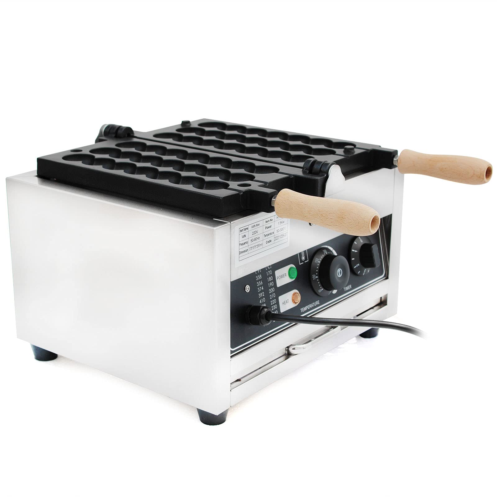 Commercial Electric Waffle Ball Maker Machine - 6 Waffle Balls, Time & Temperature Control, Stainless Steel Bubble Waffle String Maker for Restaurants, Cafes, and Street Food Vendors