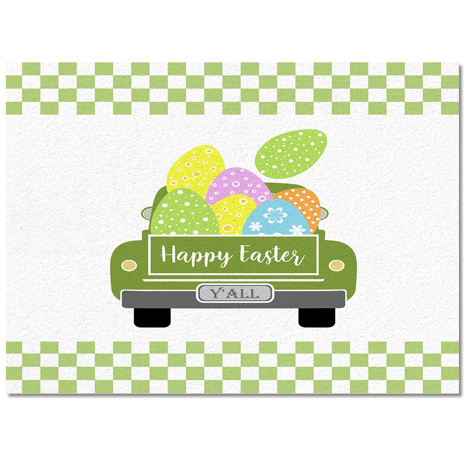 Easter Eggs Truck Non-Slip 4x6 Feet Area Rug - Green Check Plaid Floor Mat for Living Room, Bedroom, Nursery | Soft Rectangle Carpet for Home Decor, Easter Theme Party & Spring Celebration