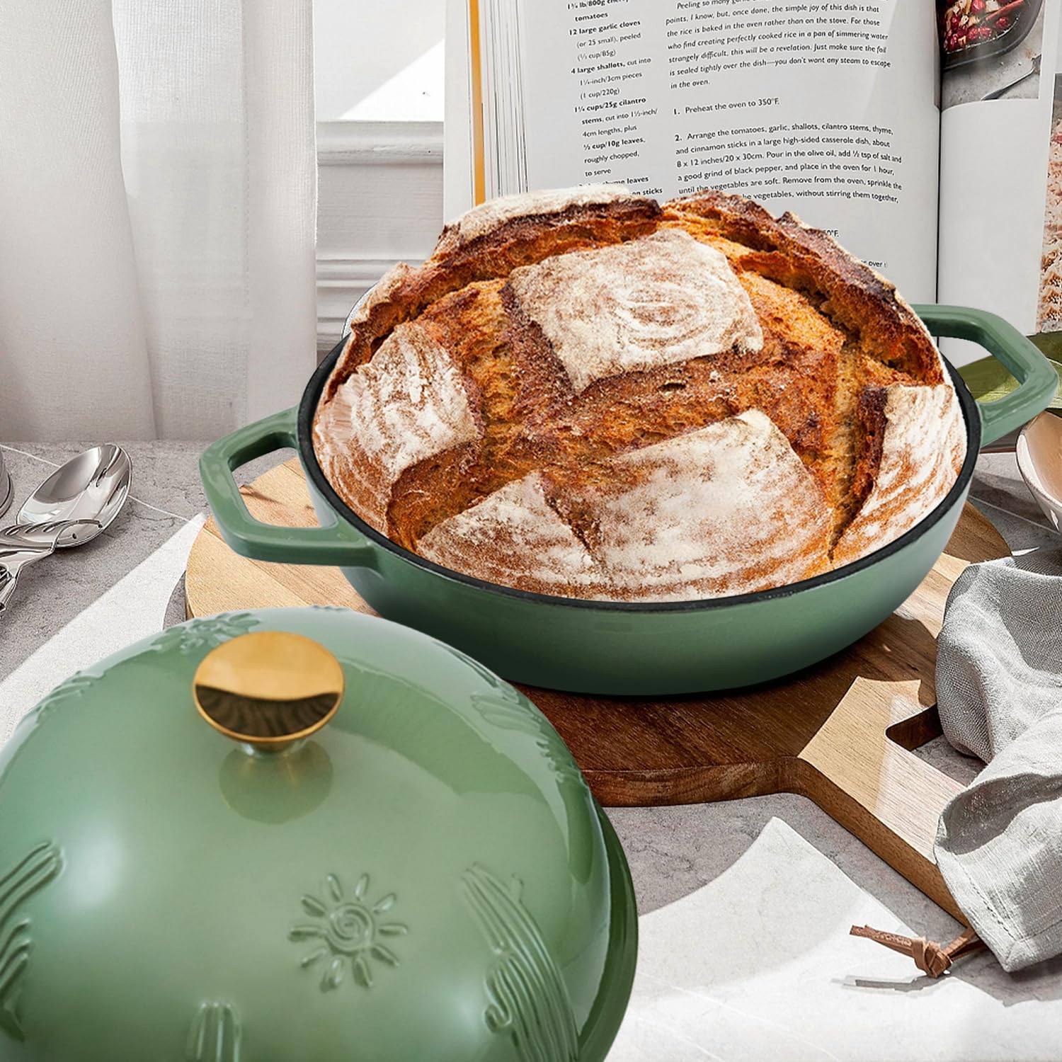 Premium Enameled Cast Iron Dutch Oven with Dome Lid - 9.8 Inch Bread Baking Pot for Sourdough, Artisan Loaves & Homemade Bread | Perfect for Camping, Outdoor Cooking & Kitchen Use