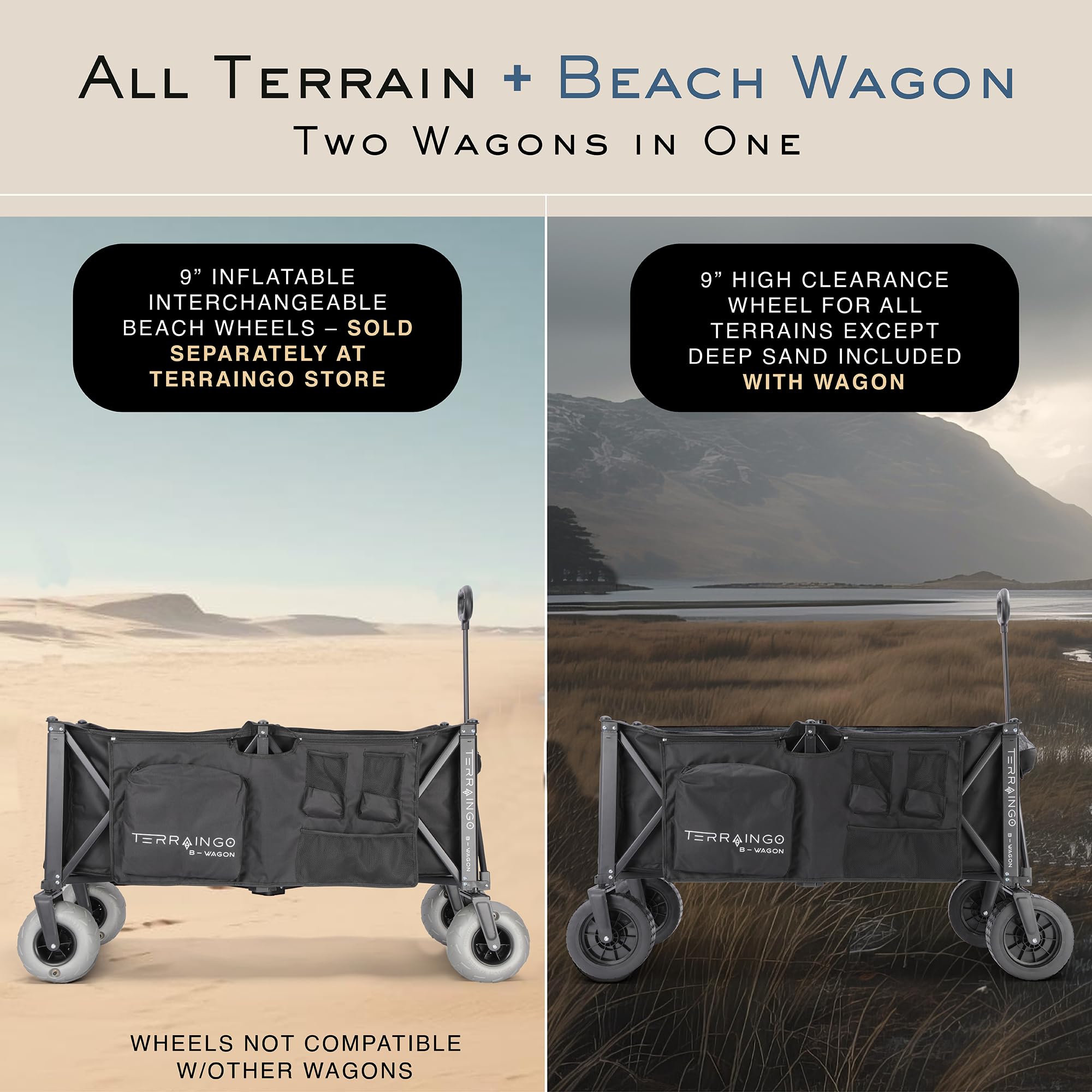 TerrainGo Extra Large Foldable Wagon Cart with All-Terrain Wheels - Heavy Duty Utility Cart with Built-in Insulated Cooler, Storage Pockets & Front Cup Holders - Perfect for Beach Trips, Gardening, Fishing, Shopping & Outdoor Adventures