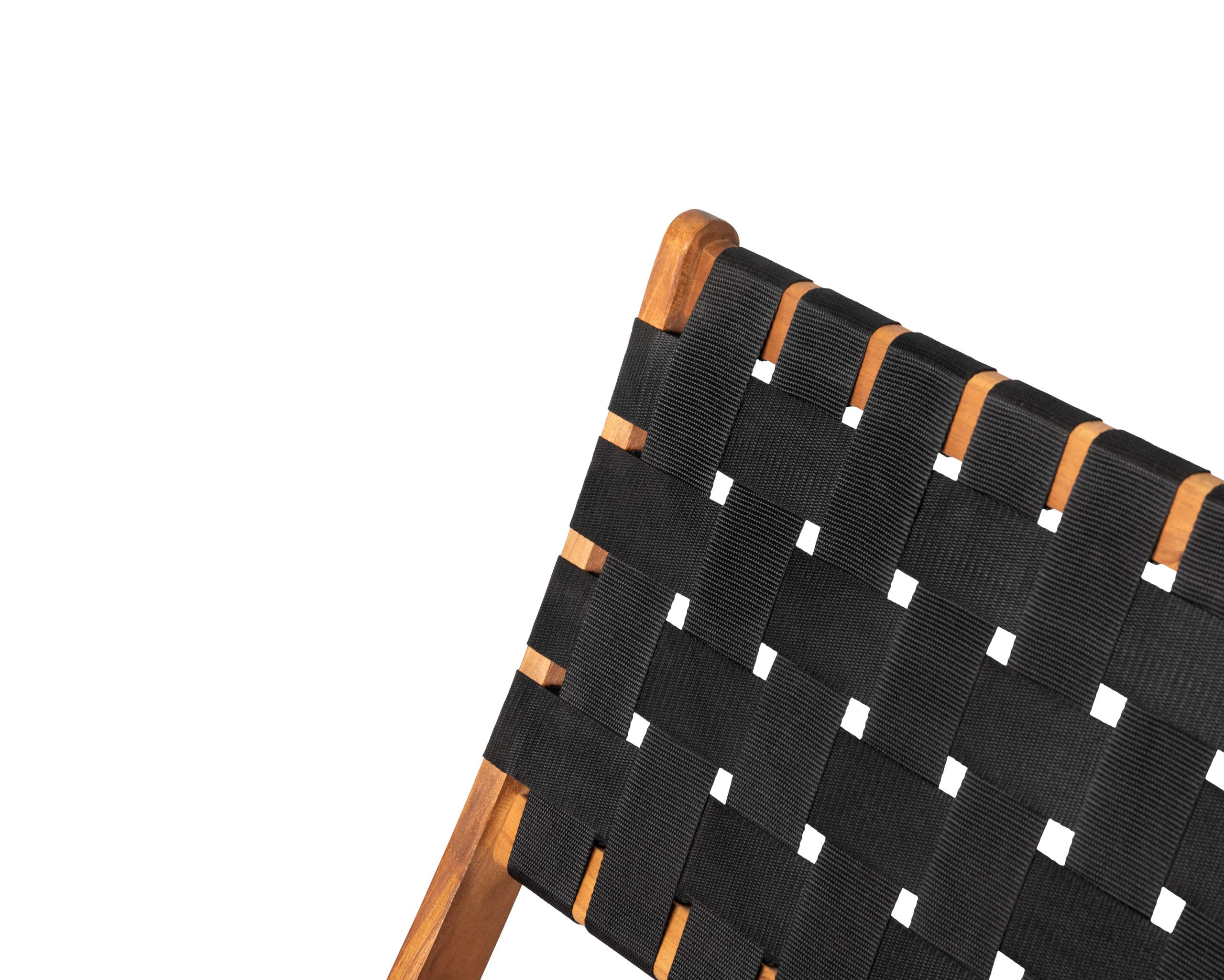 Patio Sense 62774 Sava Folding Chair - Solid Acacia Wood with Woven Seat & Back - Indoor Outdoor Portable Low Slung Chair for Porch, Lawn, Garden, Fishing & Sporting Events - Black Webbing - Perfect for Camping, Picnics, and Backyard Relaxation