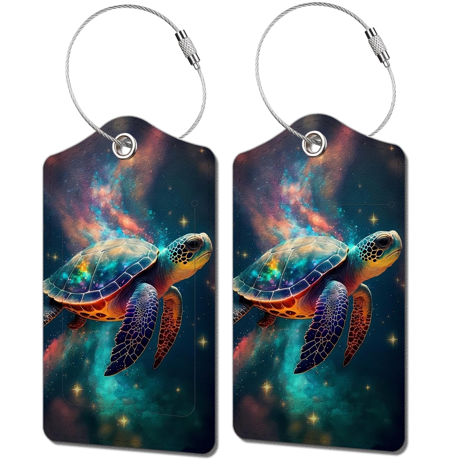 2 Pack Cute Turtle Leather Luggage Tags for Suitcases - Durable Steel Loop ID Tags with Privacy Cover for Women, Men & Kids - Perfect for Travel, Airports & Cruise Ship Identification