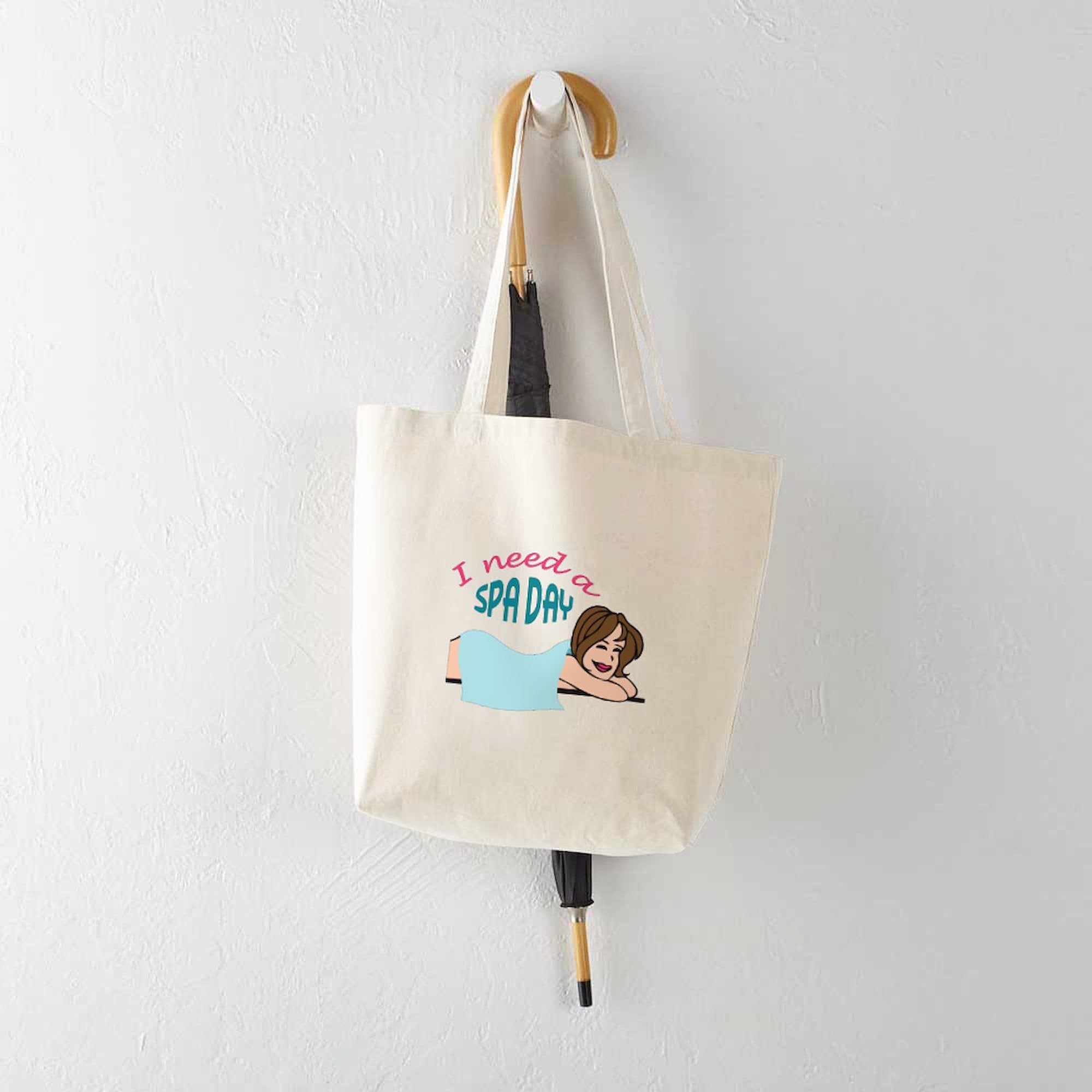 CafePress 'I Need a Spa Day' Natural Canvas Tote Bag - Reusable Eco-Friendly Shopping Bag for Women, Gym, Beach & Groceries