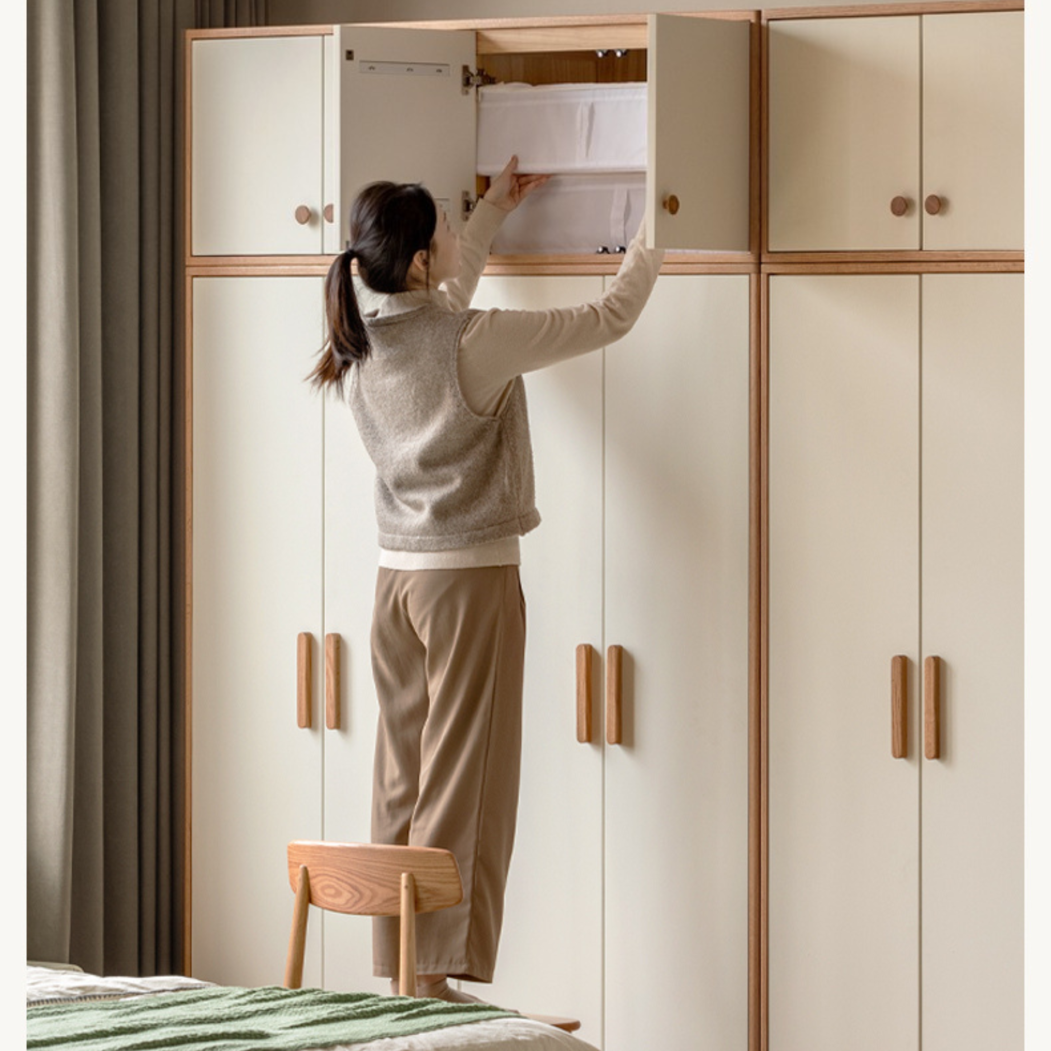 Solid Oak Wood Locker - Modern Wardrobe Closet for Bedroom, Office & Entryway Storage | Durable Wooden Cabinet with Hanging Rod & Shelves