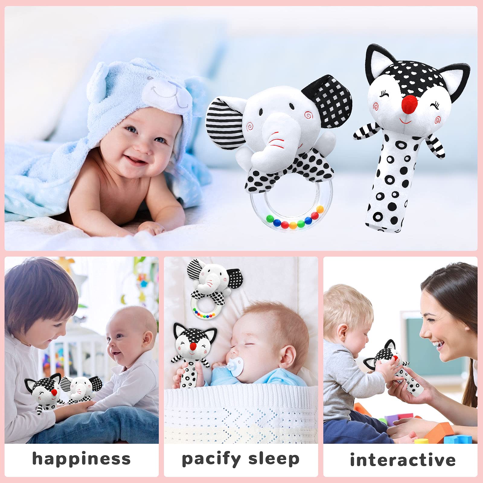 Best Baby Rattles for 0-6 Months - High Contrast Black & White Newborn Toys for Infant Development - Perfect Sensory Toys for Boys & Girls 0-12 Months - Ideal for Tummy Time, Visual Stimulation & Early Learning