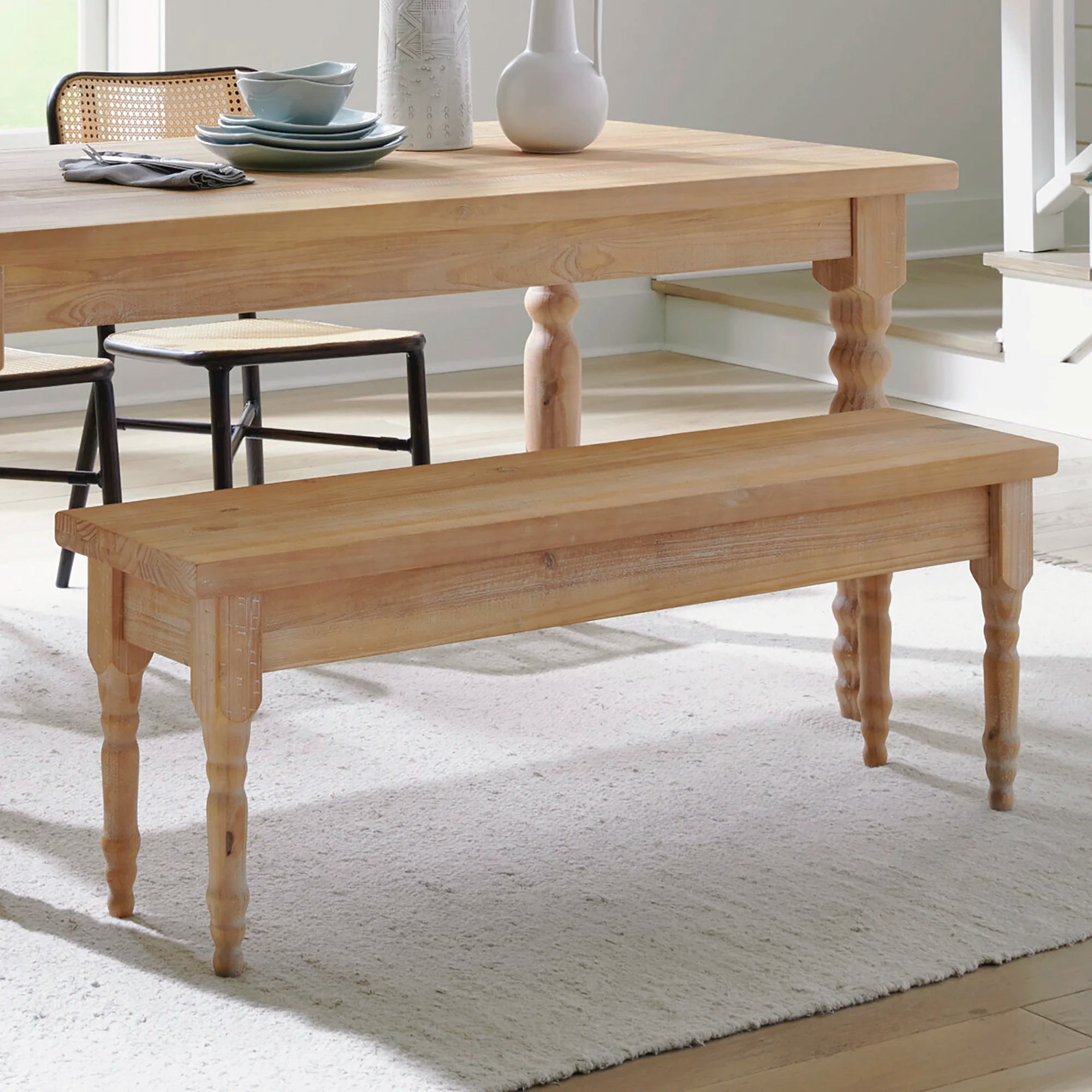 Valerie Solid Wood Bench - Rustic Entryway, Dining, or Bedroom Seating - Handcrafted Wooden Bench for Home Decor