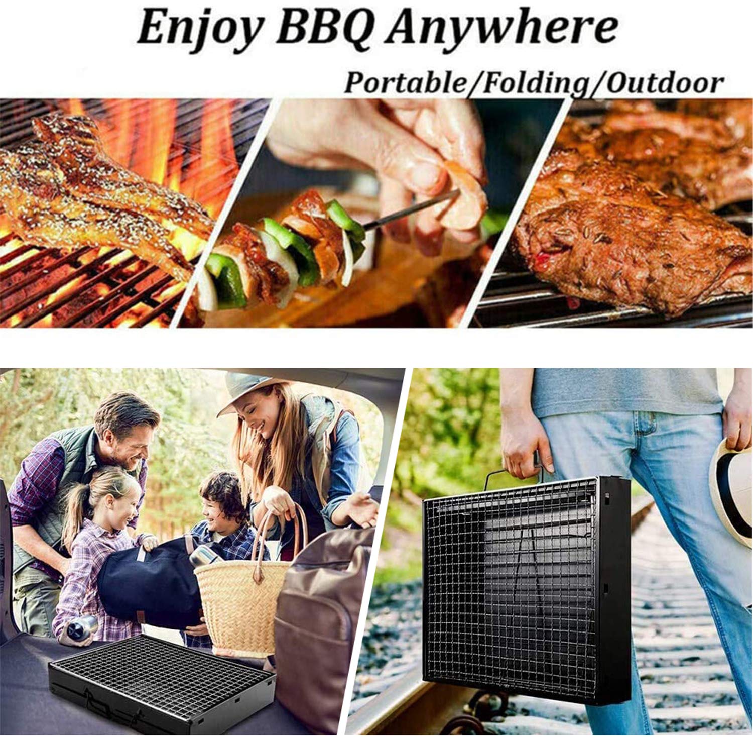 Portable Charcoal BBQ Grill - Large Folding Outdoor Grill for Camping, Garden, Picnic & Backyard Barbecue | Compact & Lightweight Design | Perfect for Tailgating, Beach Parties & Family Gatherings [P/N: ET-COOK006-BK]