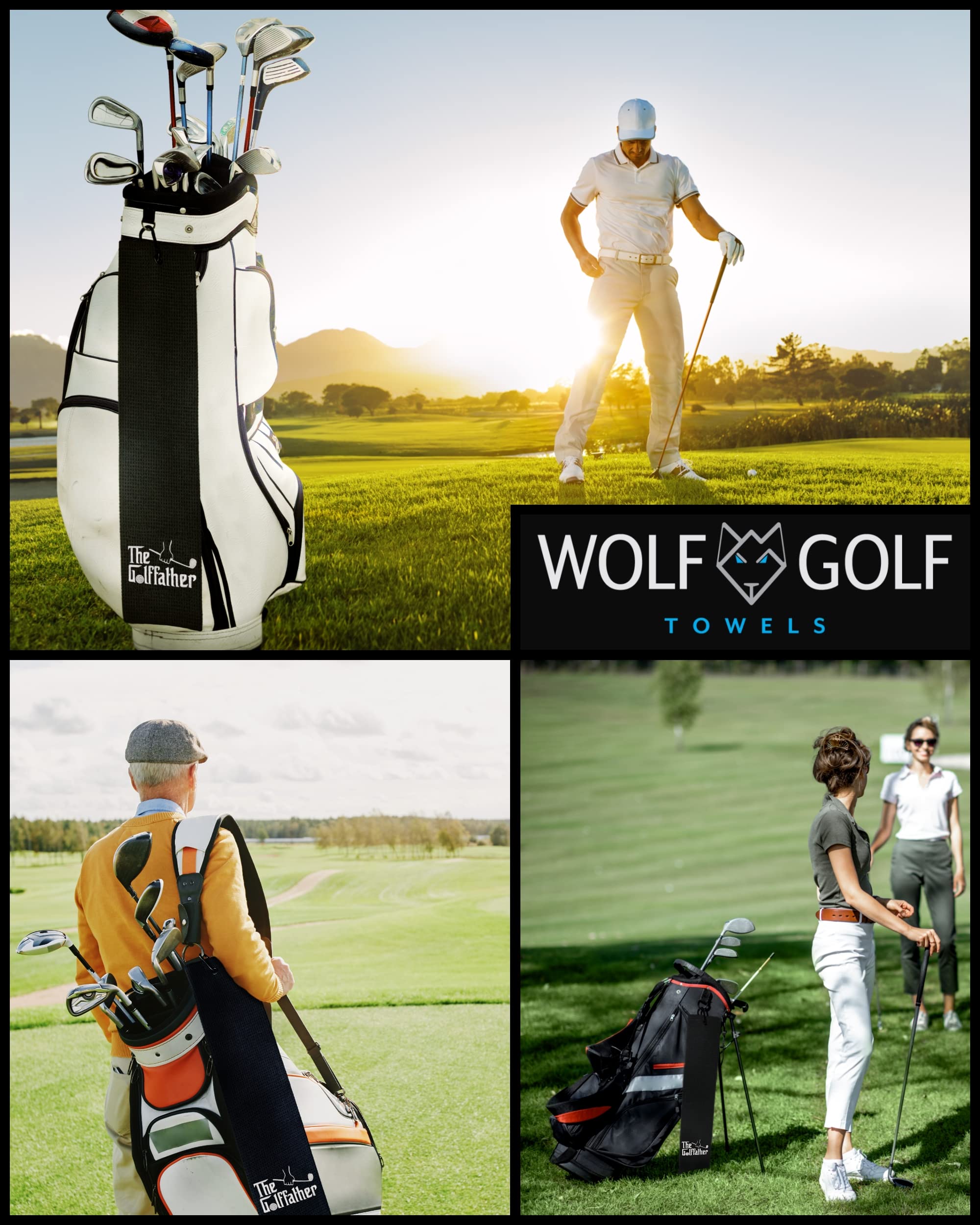Wolf Golf Towels - Premium Embroidered Funny Golf Towel for Men | Golf Accessories & Gifts | Perfect for Course, Practice & Golf Tournaments