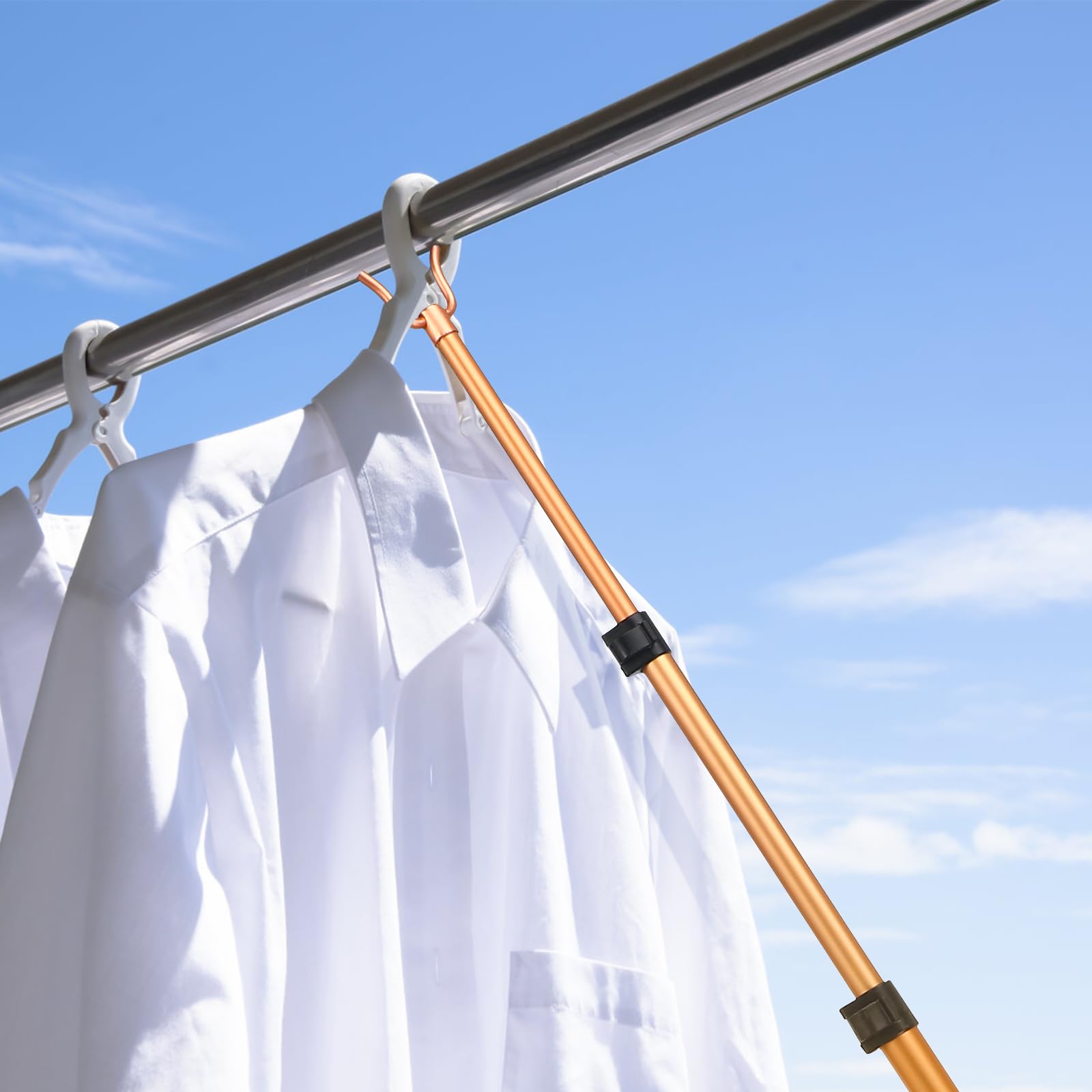 2-Pack Lightweight Aluminum Telescopic Clothes Drying Rod - Adjustable Clothing Pole for Home Laundry, Closet & Balcony - Perfect for Hanging Shirts, Pants & Towels Indoor/Outdoor Use