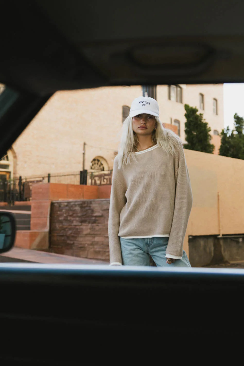 Stylish Mandy Contrast Sweater in Tan - Women's Knit Pullover for Fall & Winter | Perfect for Casual Outfits, Office Wear & Cozy Evenings