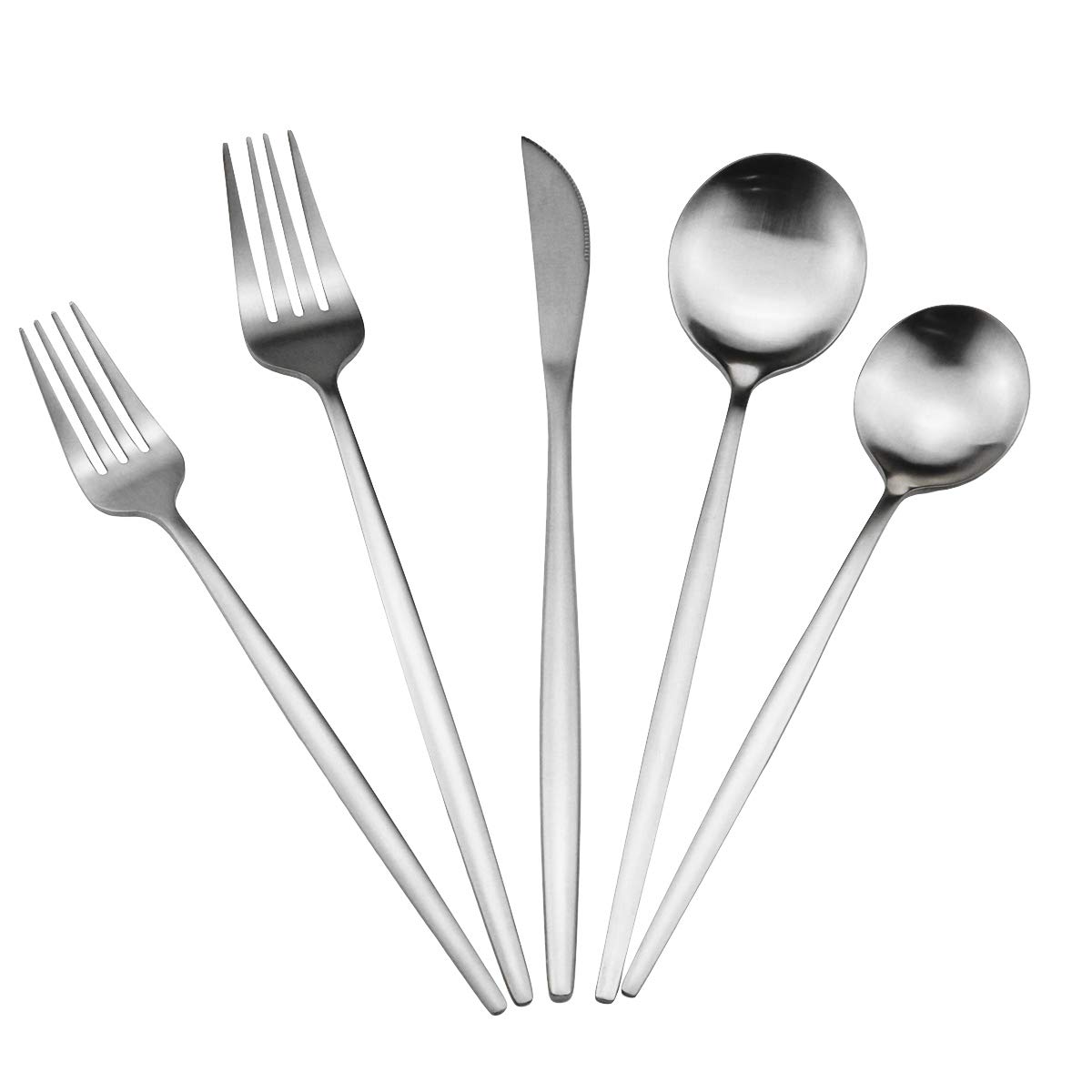 40-Piece Stainless Steel Silverware Set - 304 Grade, Satin Finish, Dishwasher Safe - Includes Dinner Knife, Fork & Spoon - Service for 8 - Elegant Matte Silver Flatware for Everyday Dining & Entertaining