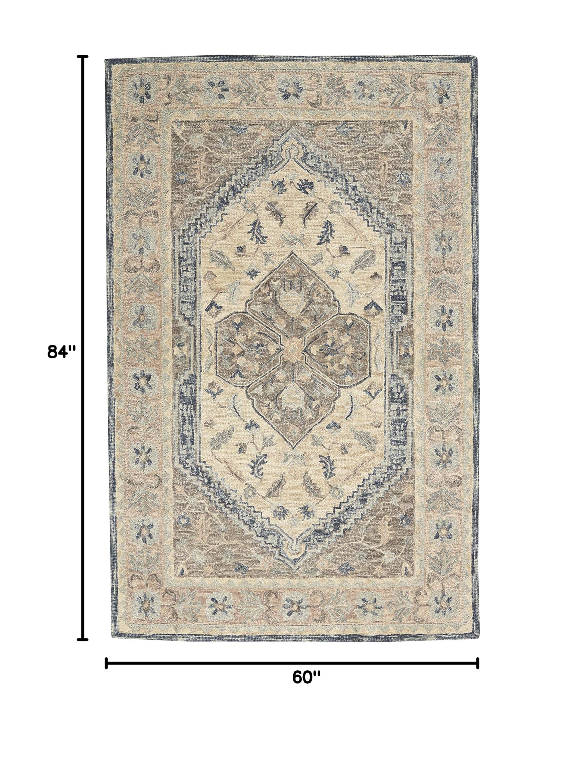 Nourison Bahari Traditional Grey 5' x 7' Area Rug - Easy to Clean, Non-Shedding, Soft Pile - Perfect for Bedroom, Living Room, Dining Room & Kitchen Decor (5x7) - Adds Warmth & Style to Your Home