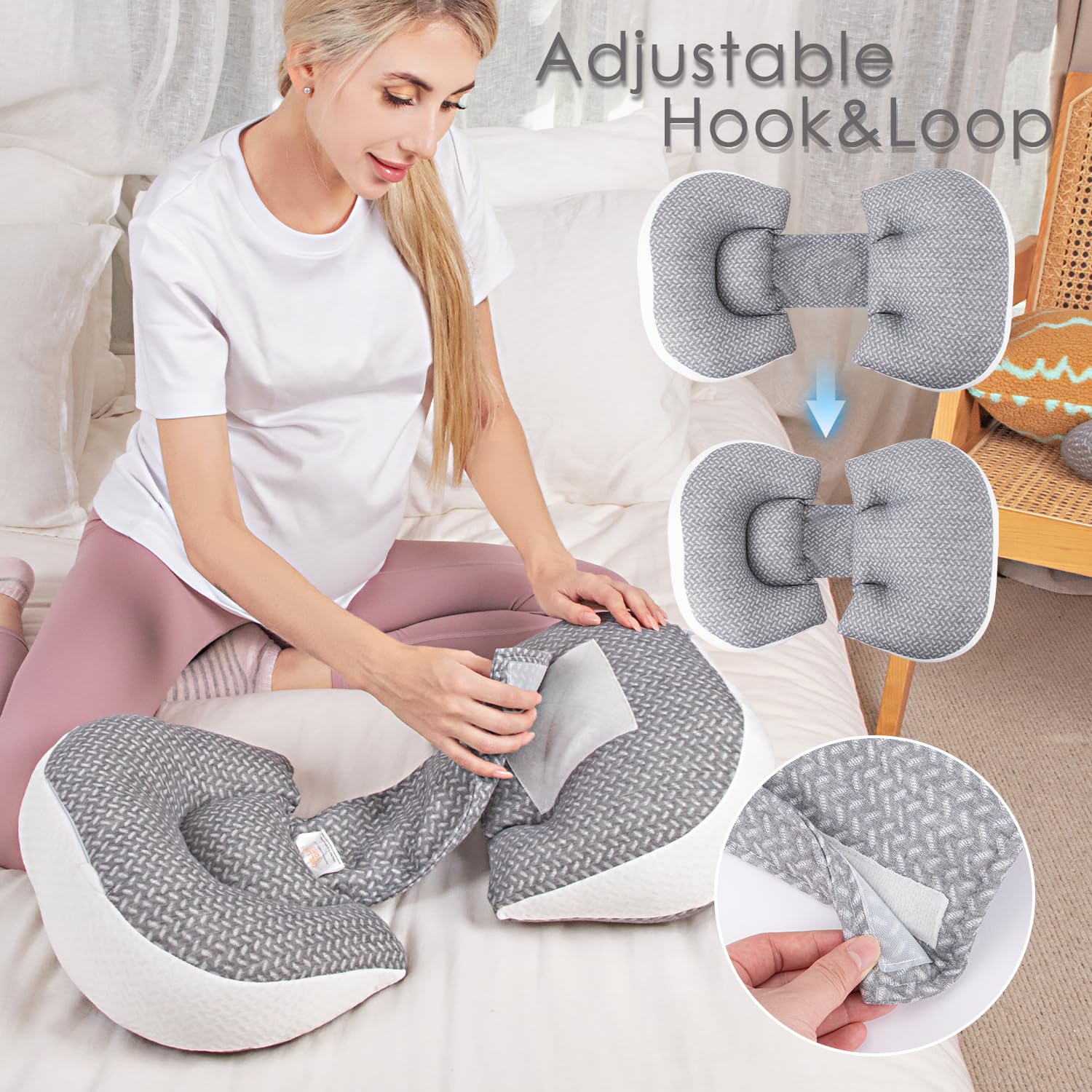 3-in-1 Maternity Pillow for Pregnant Women - Full Body Support Pillow for Back, Hips & Legs - Adjustable Pregnancy Pillow for Sleeping with Detachable Cover - Grey - Perfect for Side Sleeping, Nursing & Relaxation During Pregnancy