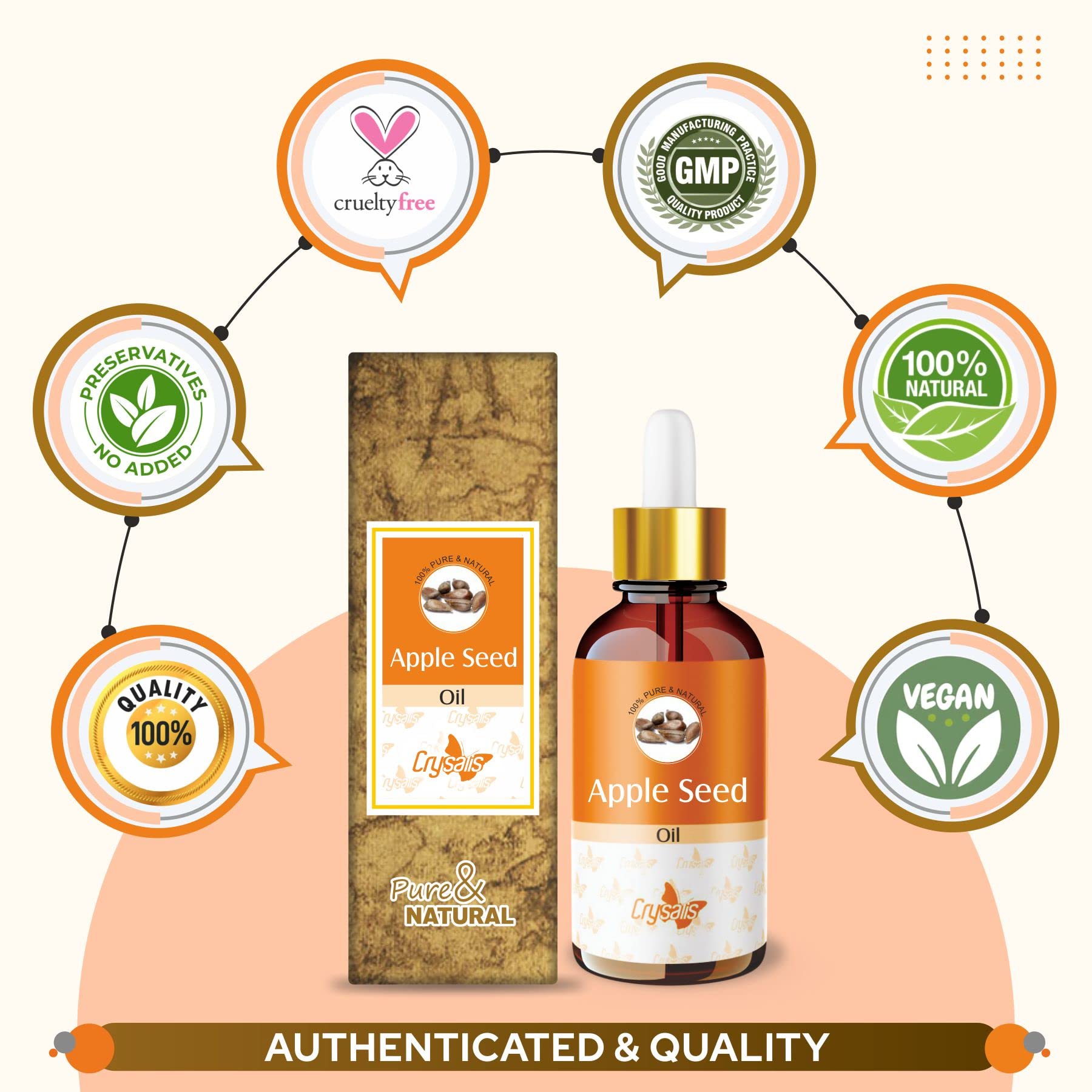 100% Pure & Natural Crysalis Apple Seed Oil (Malus Domestica Pyrus Malus) - Organic Undiluted Carrier Oil for Skin & Hair Care - Therapeutic Grade Aromatherapy Oil - Promotes Healthy Skin & Hair - 100ml - Perfect for Massage, DIY Beauty Recipes & Relaxation Therapy