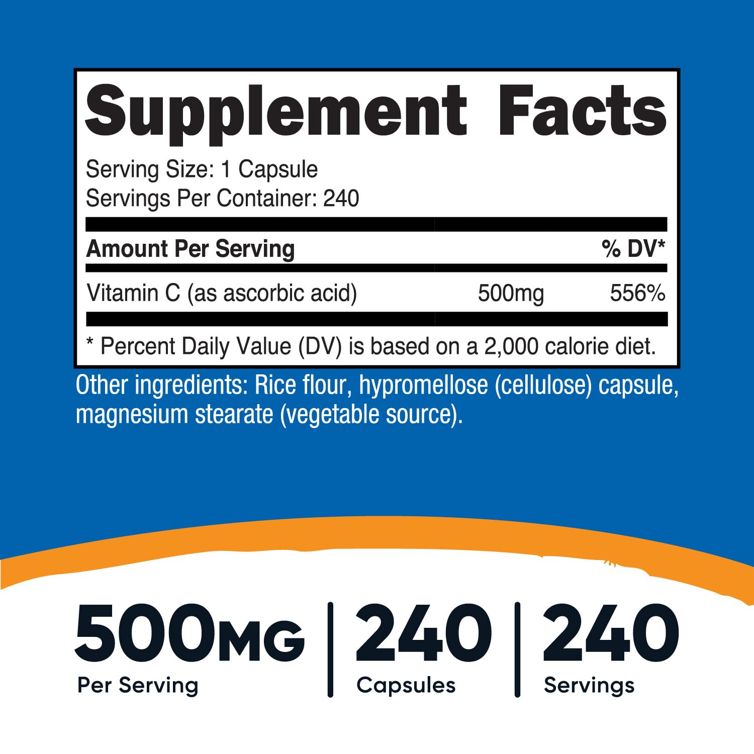 Nutricost Vitamin C 500mg, 240 Capsules - Vegetarian, Gluten Free, Non-GMO Supplement for Immune Support & Skin Health - Daily Wellness & Antioxidant Boost
