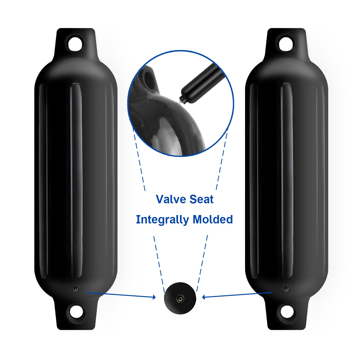 **4 Pack Inflatable Boat Fenders with Ropes & Pump - Heavy Duty Ribbed Marine Bumpers for Docking, Mooring & Boat Protection (Includes 4 Needles)** - Perfect for Yachts, Sailboats, and Dockside Safety