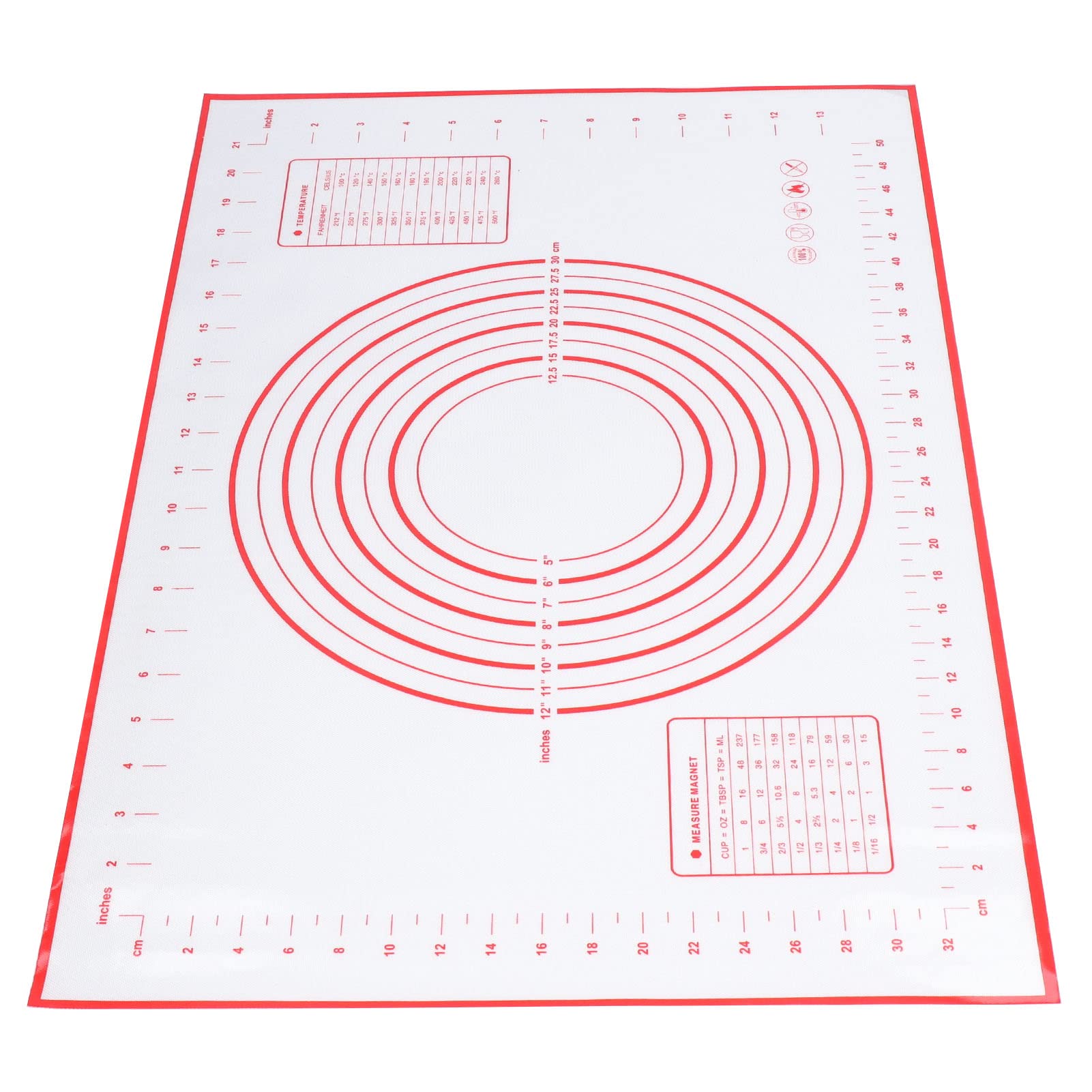Non-Stick Dough Rolling Mat - Extra Thick Red Baking Fondant Mat with Measurement Scale for Pastry, Pie Crust & Cookie Dough | Perfect for Home Bakers & Professional Chefs (Kitchen, Bakery, Cooking Class Use)