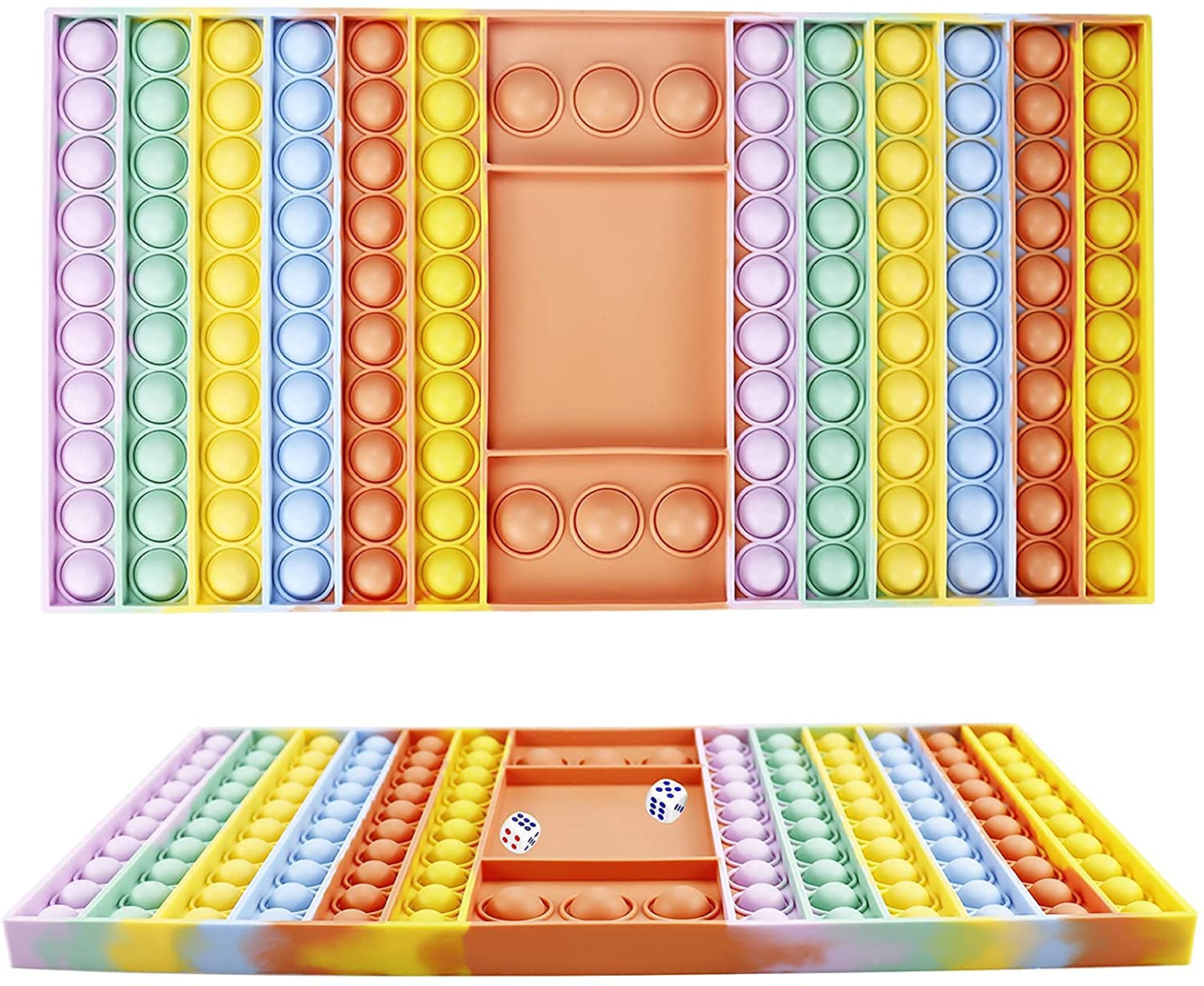 MOORAY Large Pop Game Fidget Toy - Silicone Rainbow Chess Board Popper with Dice - Stress Relief Sensory Toys for Autism & Anxiety - Rectangle B - Perfect for Classroom, Office & Travel