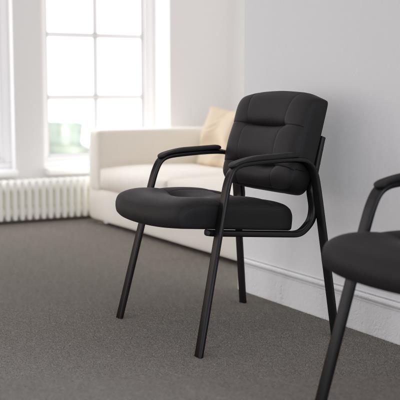 BIFMA Certified Black Leather Executive Reception Chair with Metal Frame - Premium Office Furniture for Reception Areas, Waiting Rooms & Conference Rooms
