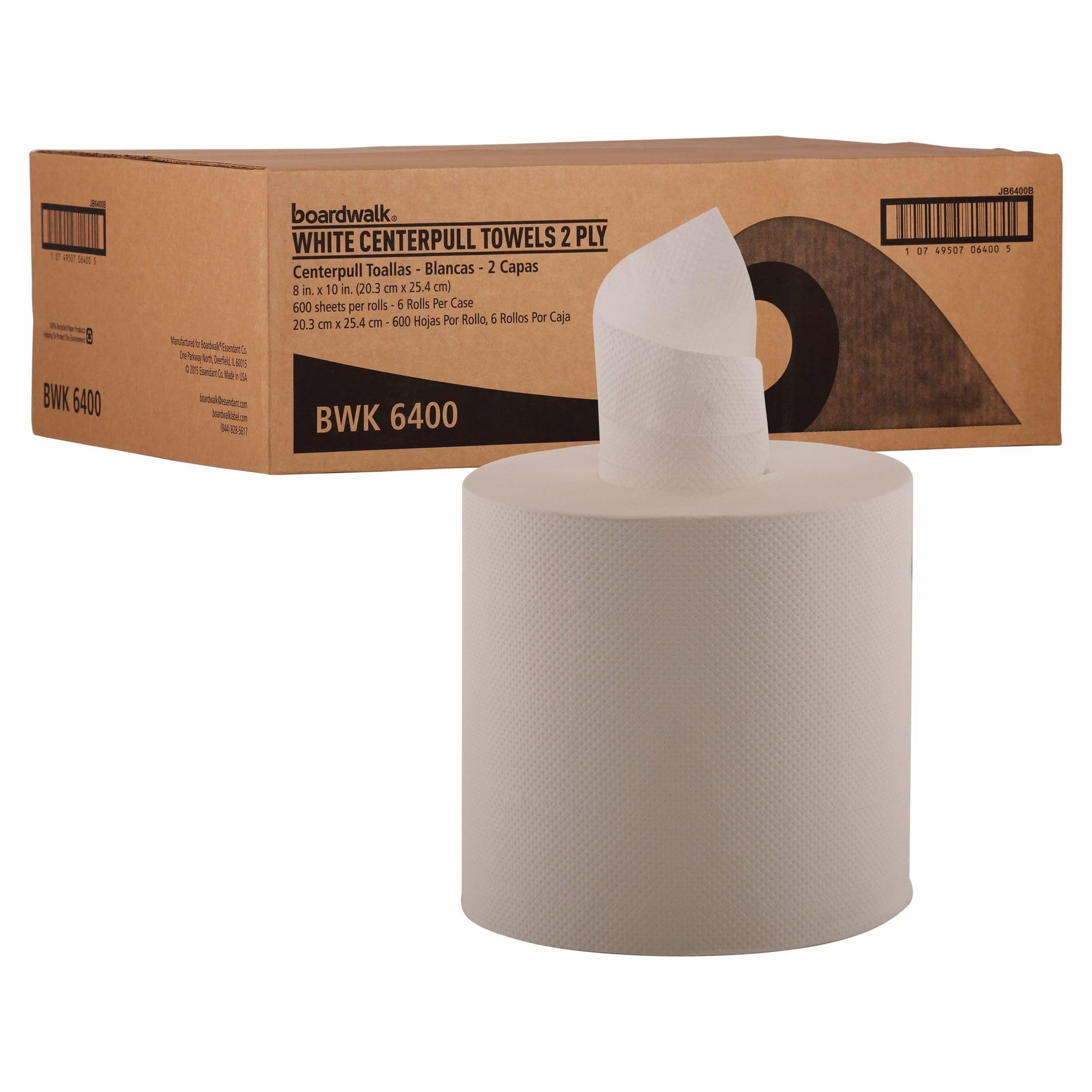 Boardwalk B6400 7.87 x 10 Inch 2-Ply Perforated Center-Pull Paper Towels - White (6 Rolls per Carton) | Bulk Commercial Hand Towels for Restaurants, Kitchens & Bathrooms