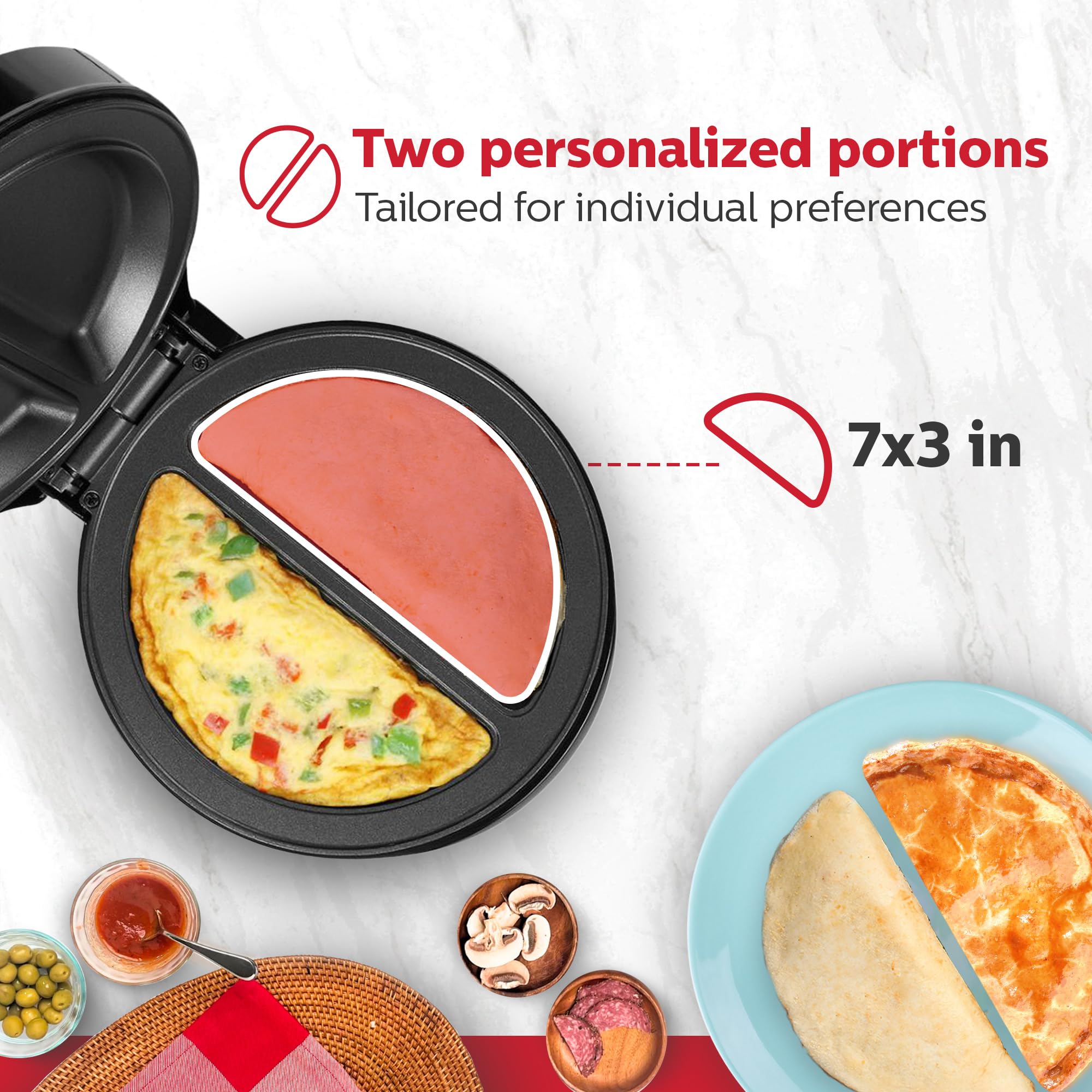 Holstein Housewares Non-Stick Omelet & Frittata Pan - 2 Portion Egg Cooker with Stainless Steel Handle - Perfect for Breakfast, Brunch & Quick Meals - Black/Stainless Steel Design