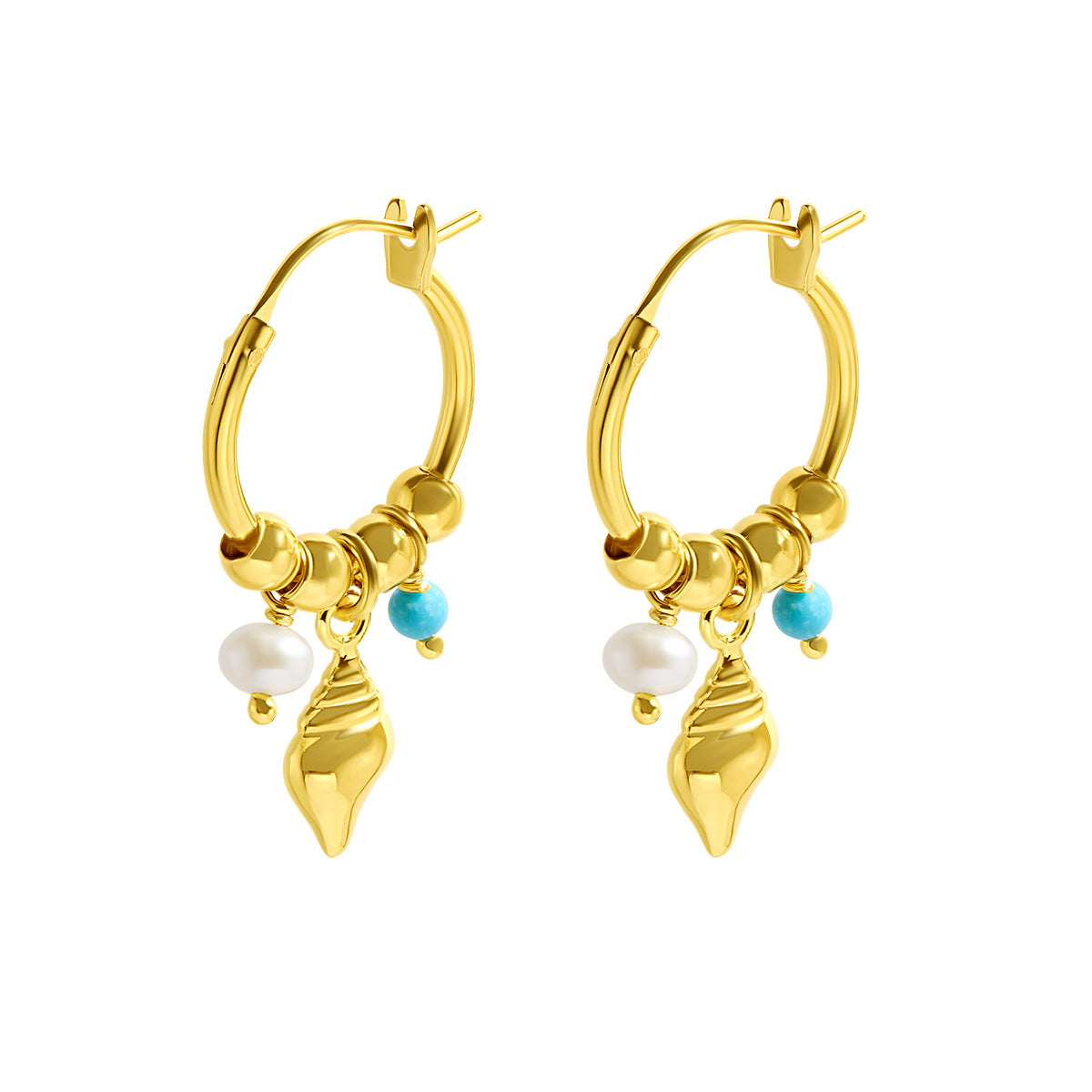 Santorini Hoops Gold Earrings for Women - 14K Gold Plated Dangle Hoop Earrings - Trendy Boho Chic Jewelry for Everyday Wear & Special Occasions