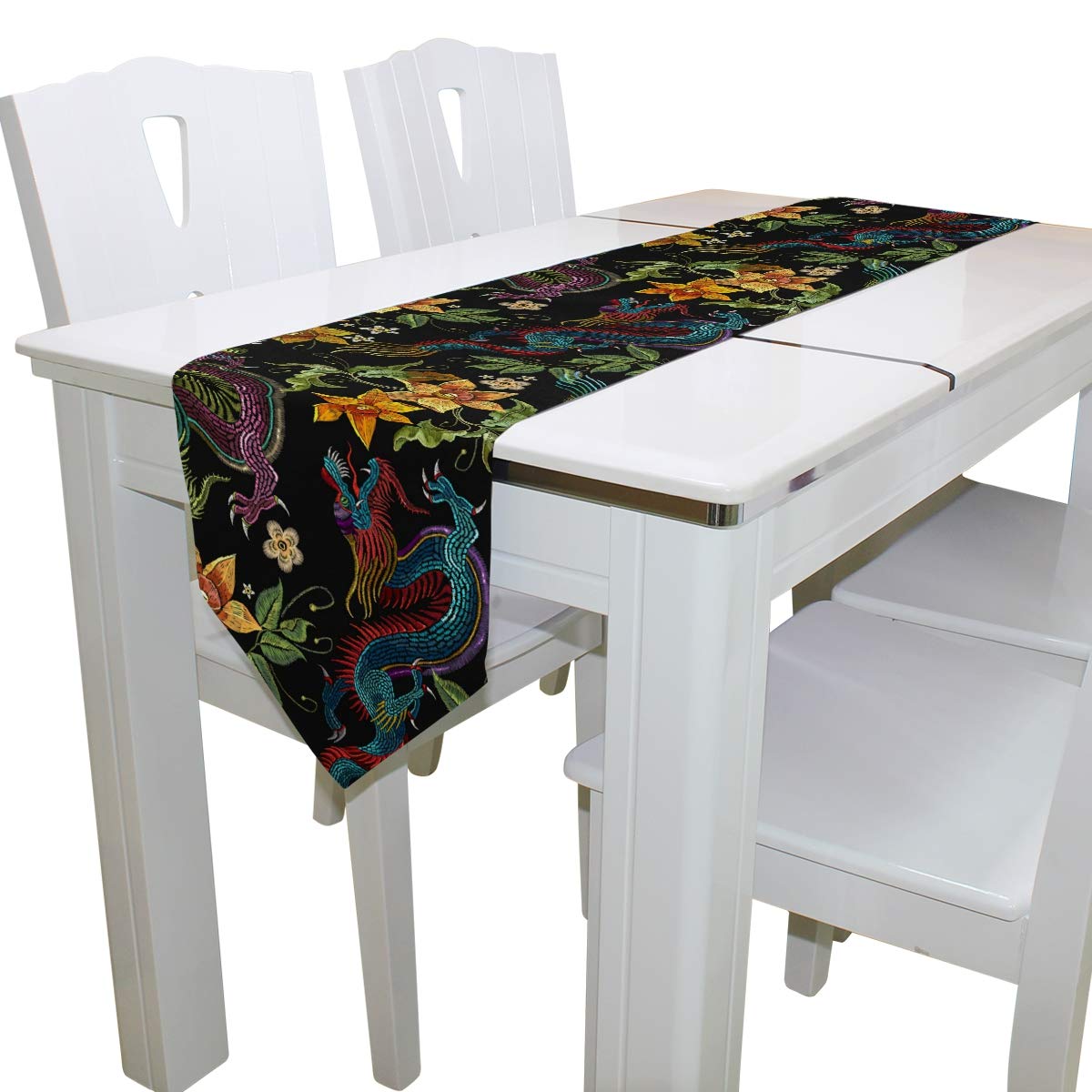 Golden Dragon Table Runner - Asian Floral Home Decor for Dining & Parties