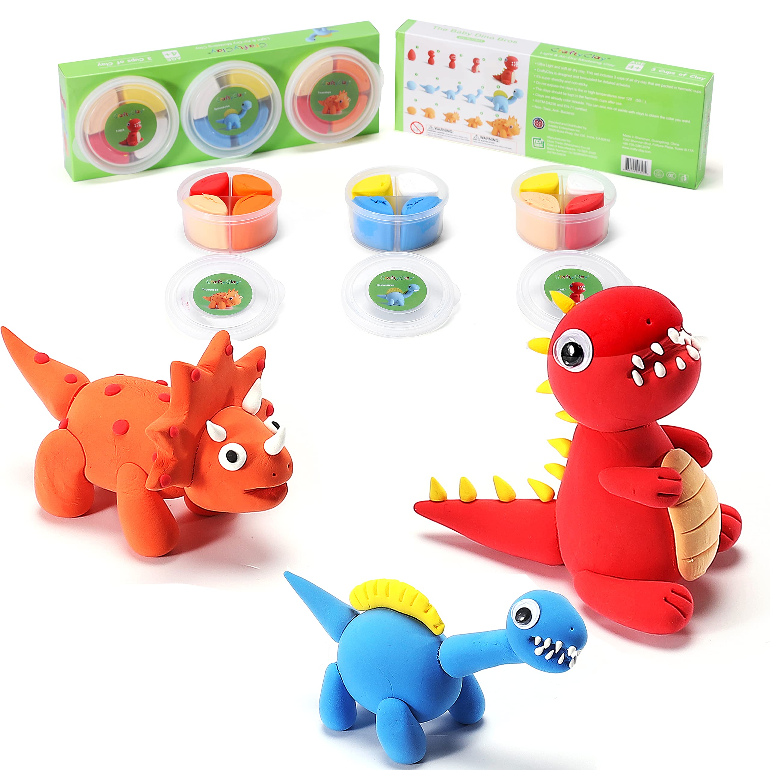 Dinosaur Craft Kit for Kids - 12 Color Premium Soft Air Dry Clay, DIY Art Supplies for Children Ages 4-8 | Fun Creative Learning Activity for Preschool & Birthday Parties