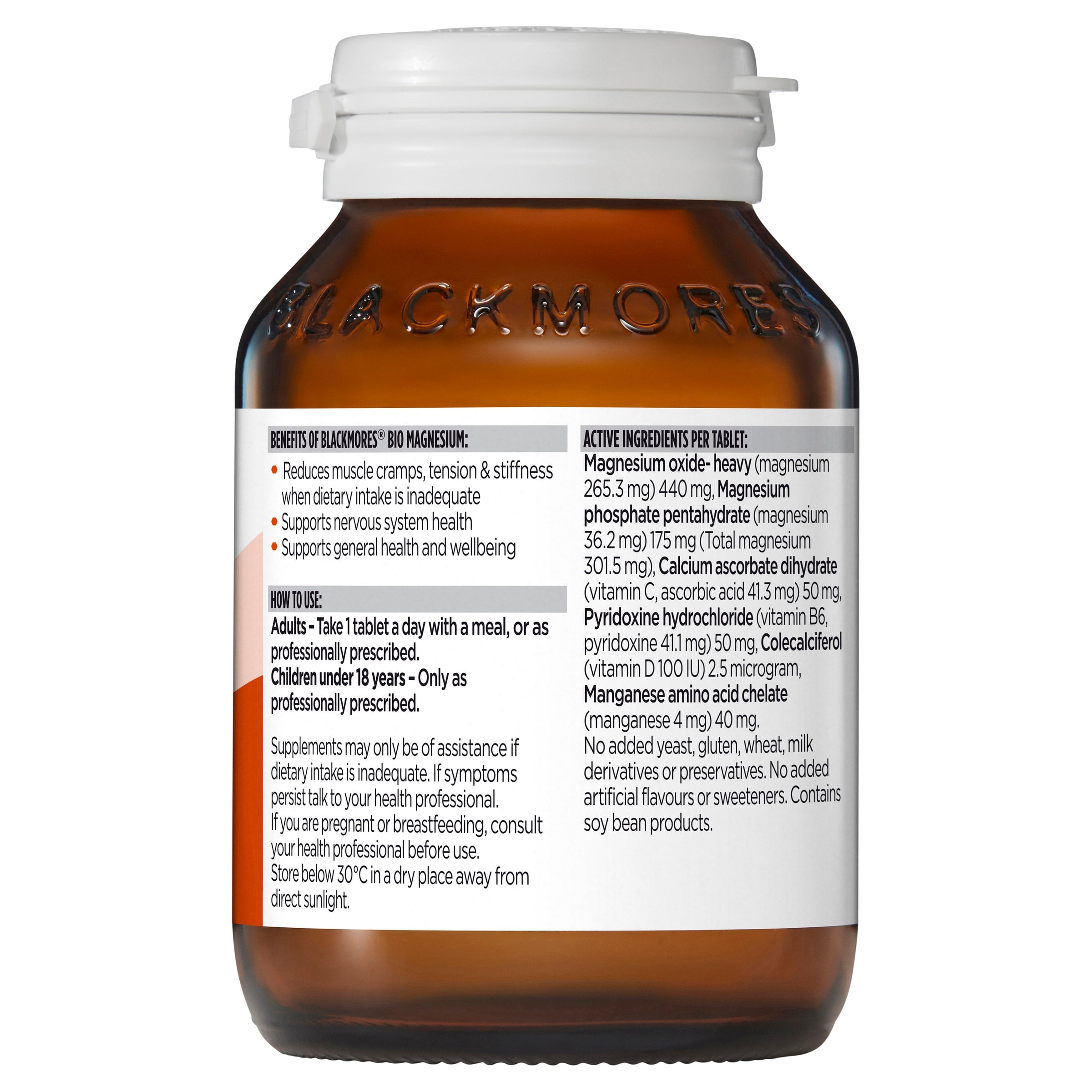 Blackmores Bio Magnesium Supplement - High Absorption Magnesium for Muscle & Nerve Support - Vegan & Non-GMO - Ideal for Athletes, Stress Relief & Better Sleep
