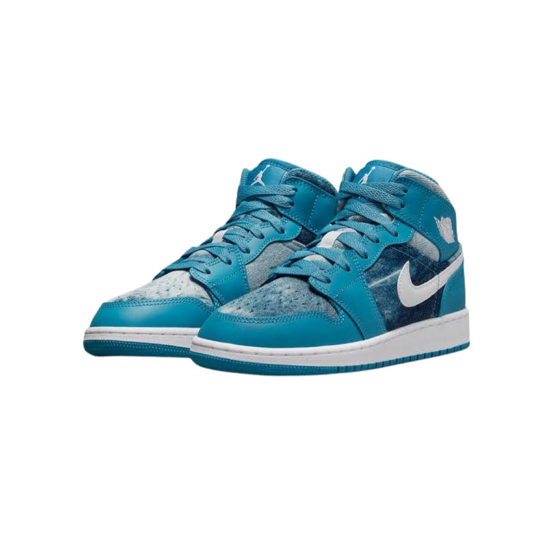 Air Jordan 1 Mid GS Sneakers - White & Dutch Blue Basketball Shoes for Girls - Perfect for School, Sports & Casual Wear