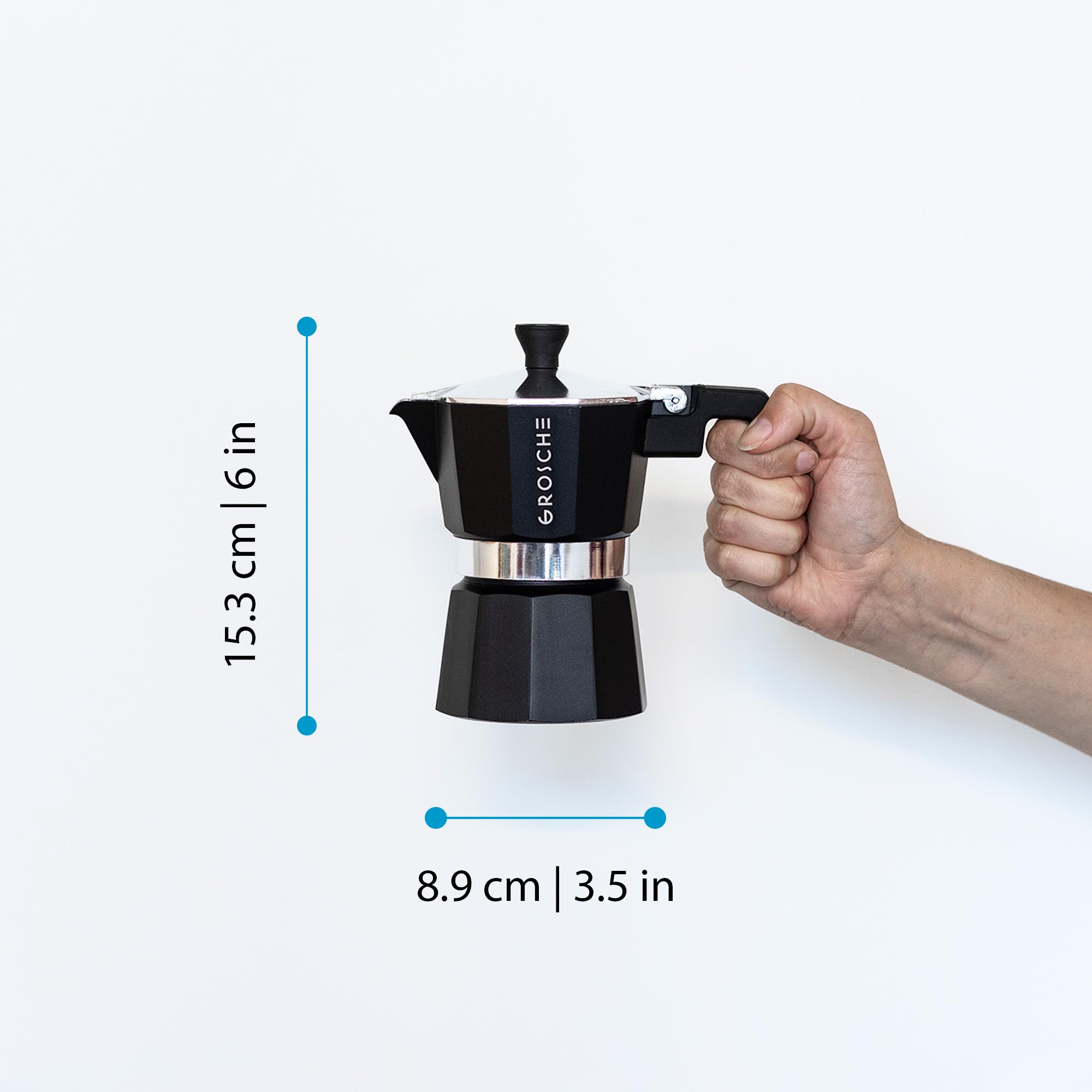 GROSCHE Milano Stovetop Espresso Maker - 3 Cup Moka Pot (5 oz) - Italian Coffee Maker for Cuban Coffee, Black - Perfect for Home, Camping & Gifts