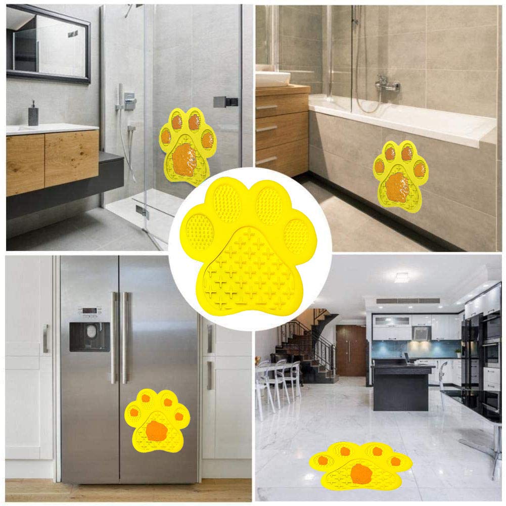 Anti-Anxiety Dog Licking Mat with Peanut Butter - Slow Feeder Bowl & Grooming Pad with Strong Suction for Bath Time, Training & Stress Relief (Yellow) - Perfect for Anxious Pets, Mealtime Enrichment & Vet Visits