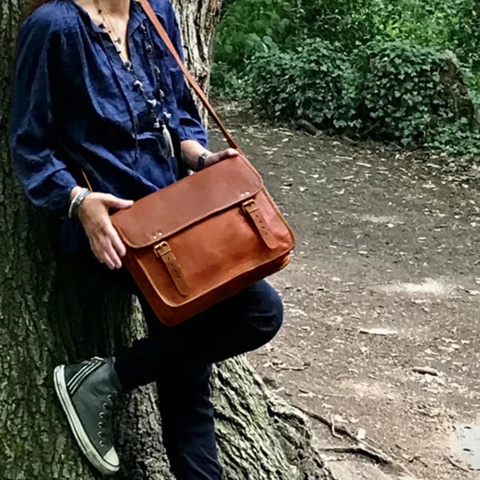 Premium Genuine Leather Laptop Messenger Bag for 15 Inch MacBook & Windows Laptops - Business & Travel Essential for Professionals & Students