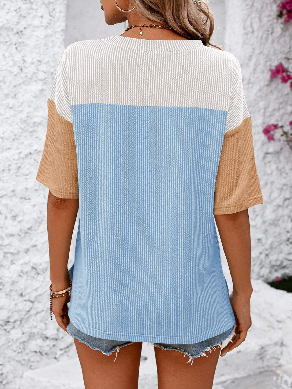 Color Block Round Neck Half Sleeve T-Shirt for Women - Casual Summer Fashion Top for Outfits, Streetwear & Everyday Wear