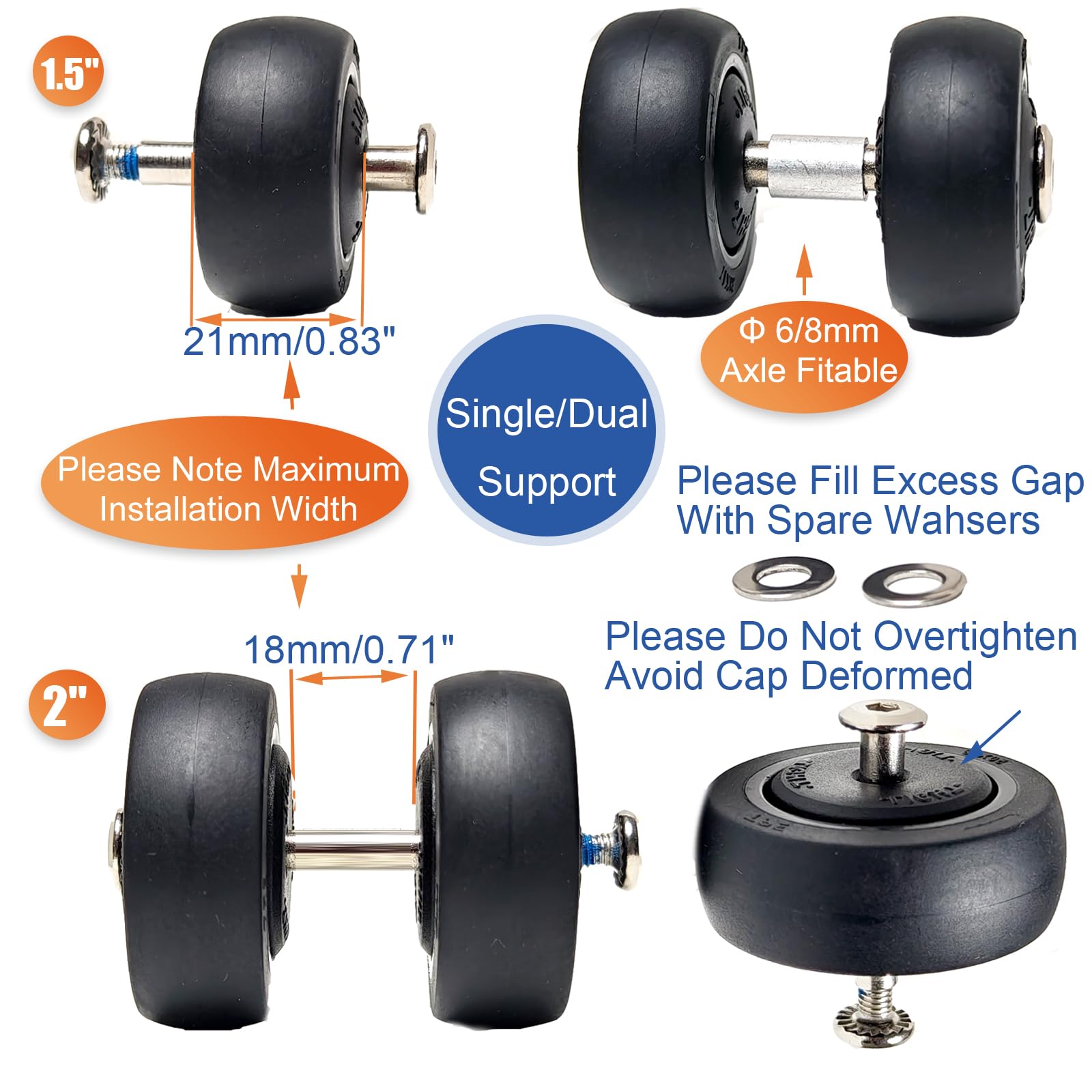 **1.5 Inch TPE Bearing Suitcase Wheels Replacement Kit - 4 Pack Smooth Spinner Rollers for Luggage, Trolley Bags - Durable & Quiet Travel Accessories for Airports, Hotels & Business Trips**