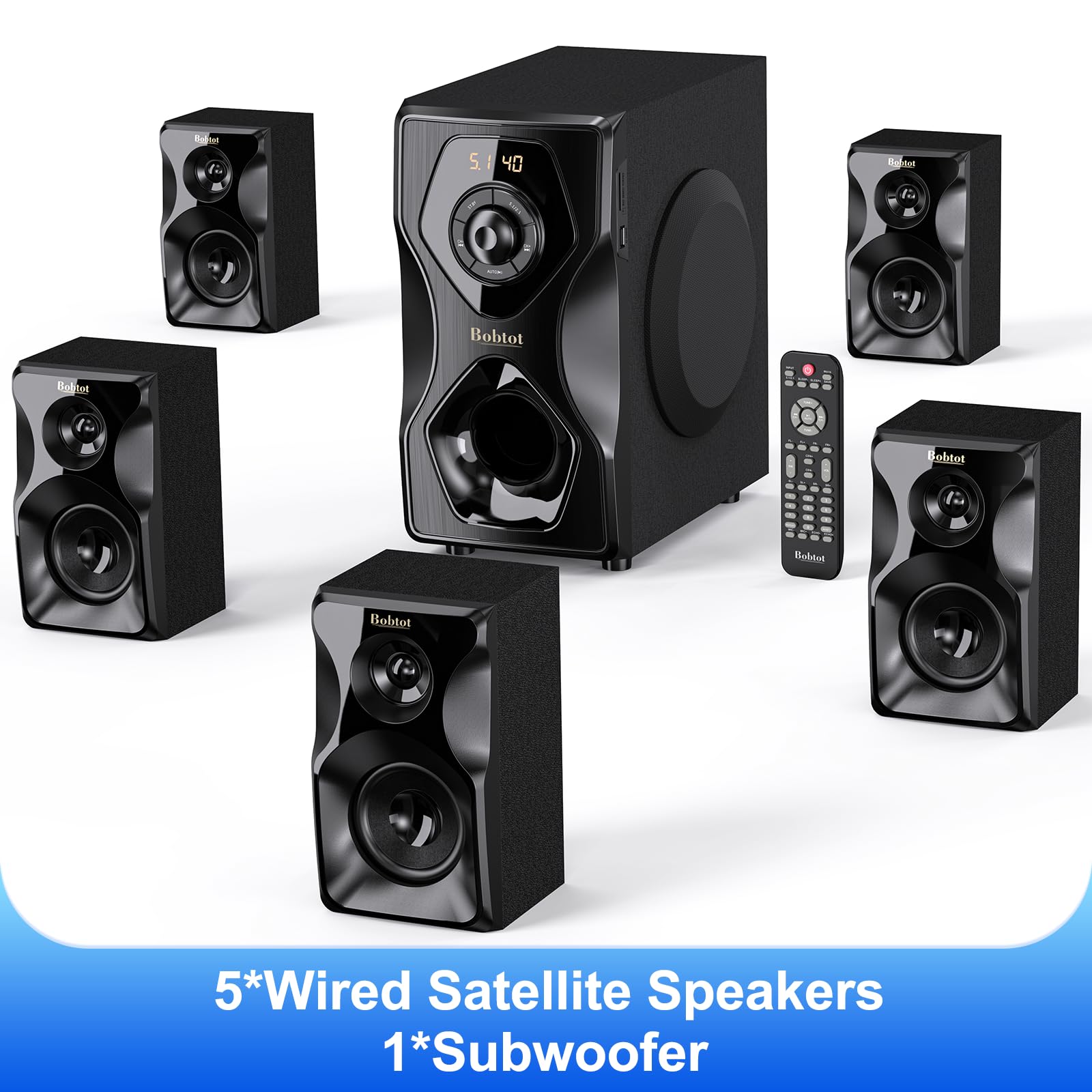 Bobtot 700W 5.1/2.1 Channel Home Theater Speaker System with Bluetooth, HDMI ARC & Optical Input - Powerful 5.25