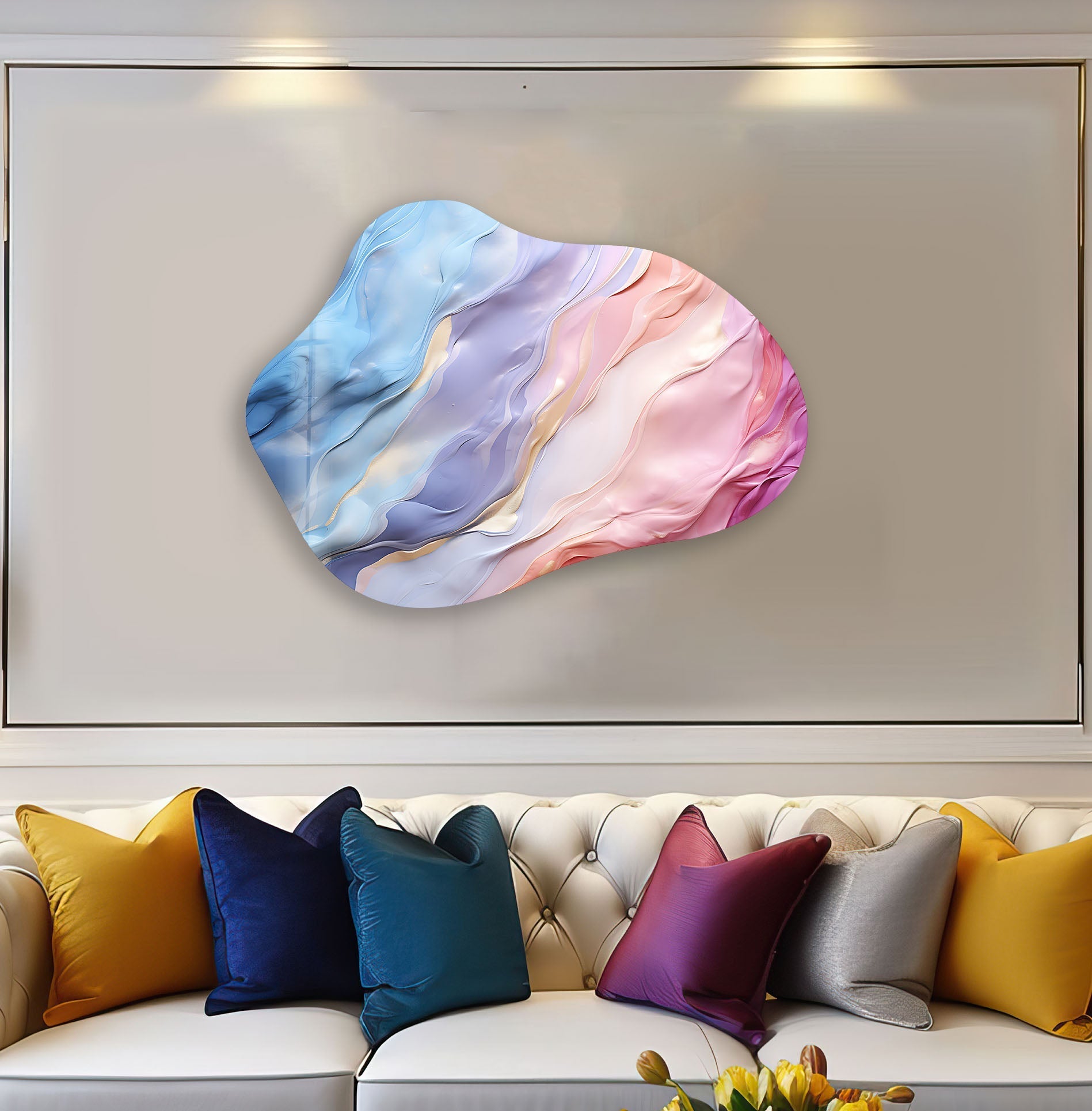 Abstract Pink Irregular Glass Wall Art - Modern Handmade Decor for Living Room, Bedroom & Office - Unique 3D Textured Hanging Art Piece for Home & Office Decor