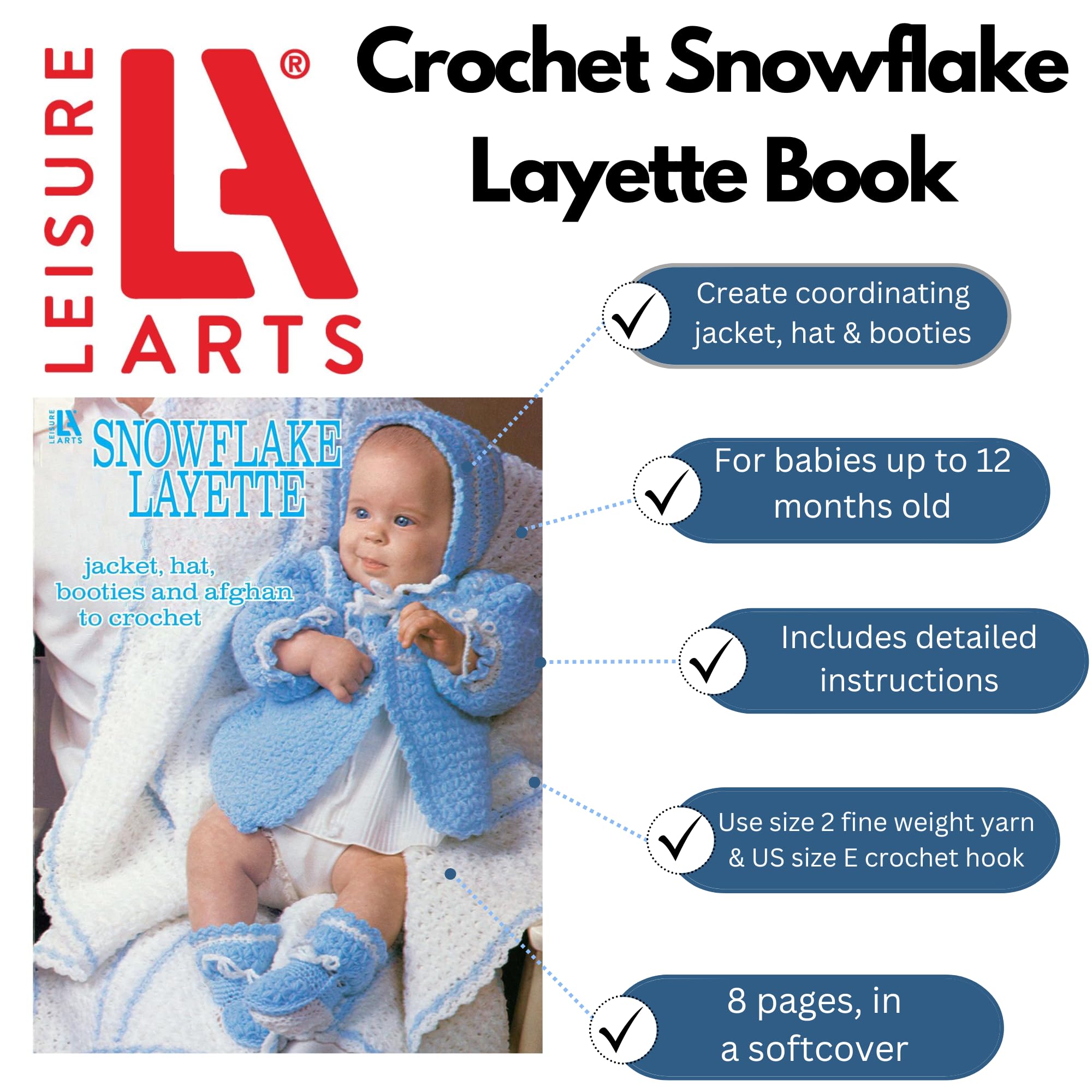 Leisure Arts Snowfall Layette Crochet Book - Easy Baby Blanket & Clothing Patterns for Beginners | DIY Crochet Stitch Guide for Winter Projects