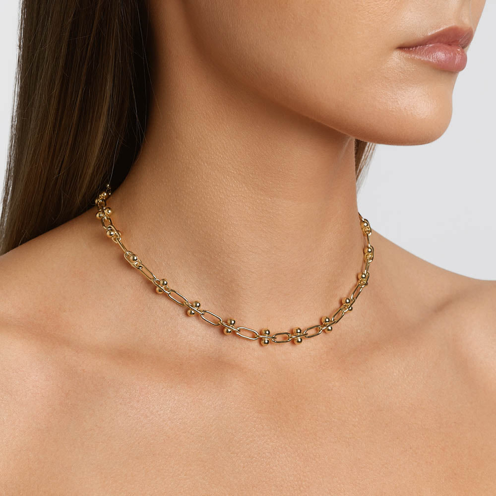Gold Bauble Paperclip Chain Necklace - Trendy Layering Jewelry for Women, Perfect for Everyday Wear & Special Occasions