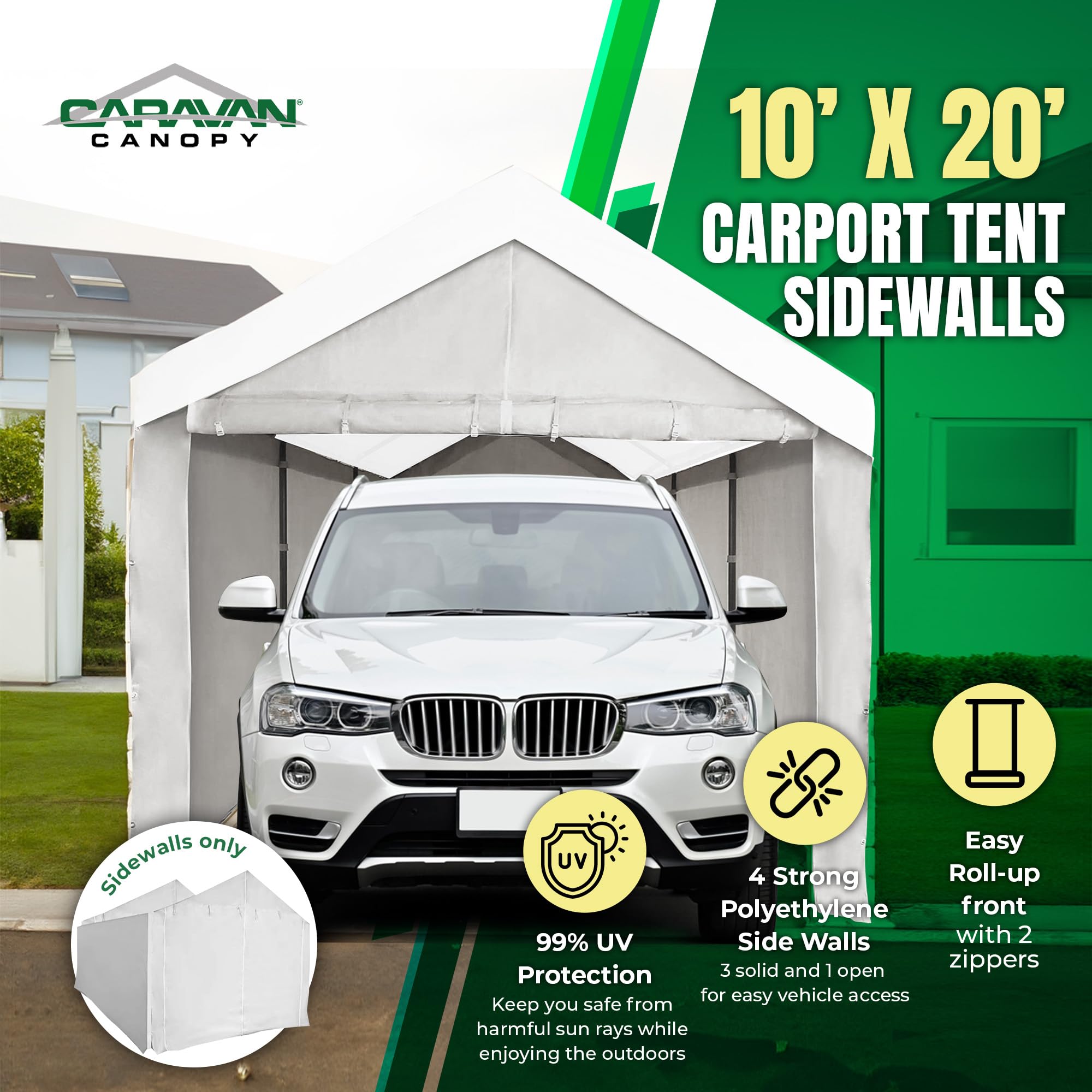 Canopy Tent Sidewalls for Domain Carport with Adjustable Straps - Waterproof White Garage Storage Accessories - Perfect for Outdoor Events, Vehicle Protection & Temporary Shelter Solutions