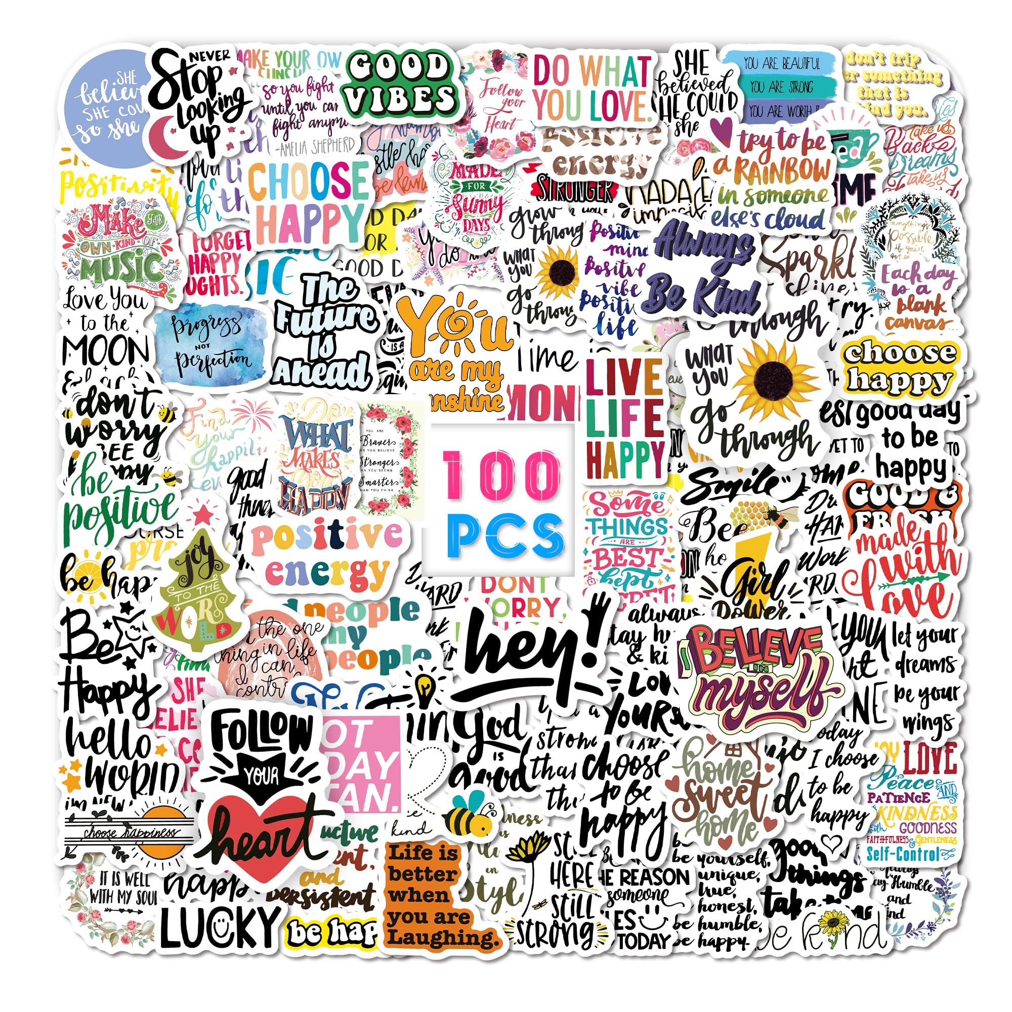 100pcs Inspirational Stickers for Adults & Kids - Motivational Quote Stickers for Water Bottles, Journals, Scrapbooks, Planners & School Supplies - Positive Affirmation Stickers for Students, Teachers & Office Use