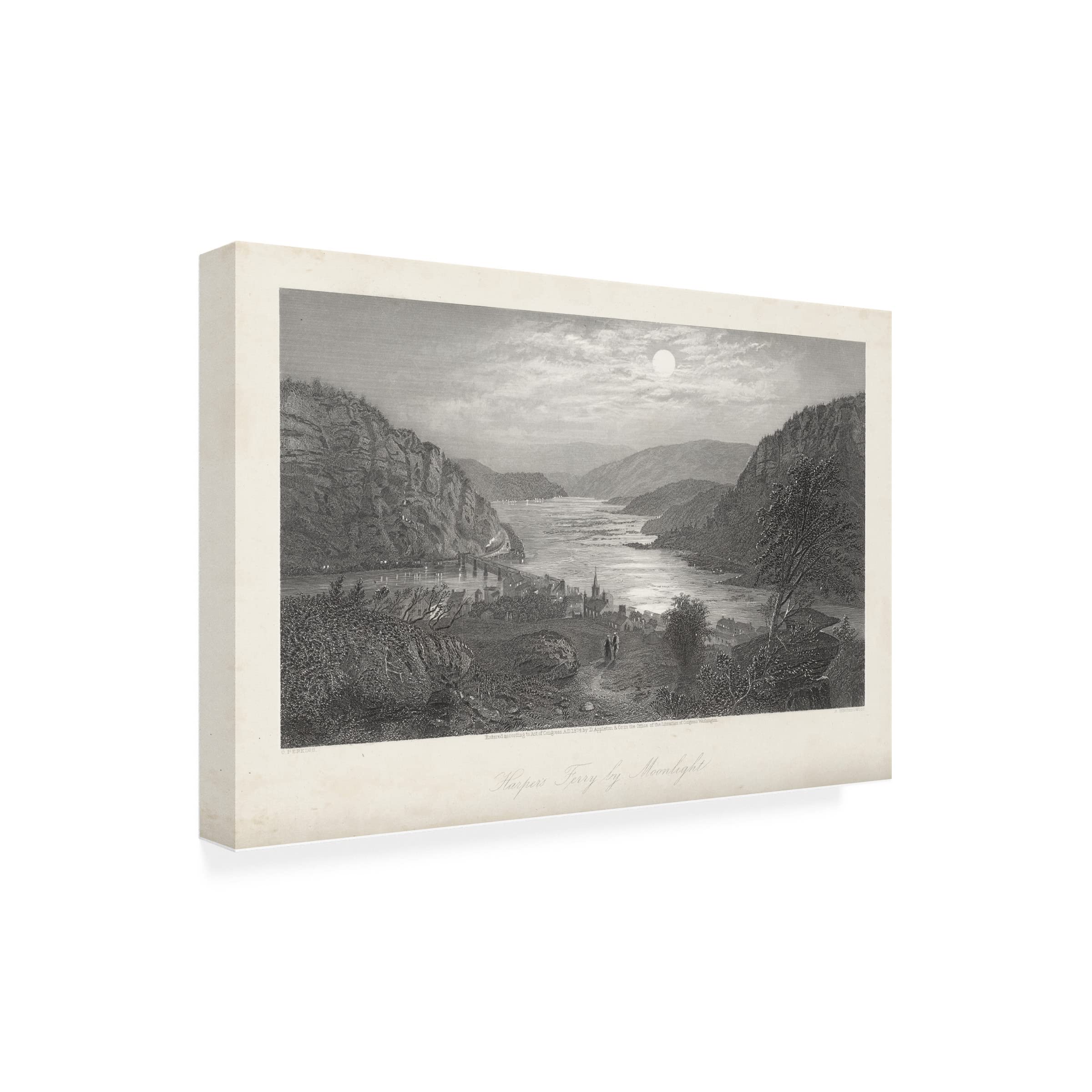 Trademark Fine Art 'Harpers Ferry By Moonlight' Canvas Wall Art Print by William Cullen Bryant - Perfect for Living Room, Bedroom & Office Decor
