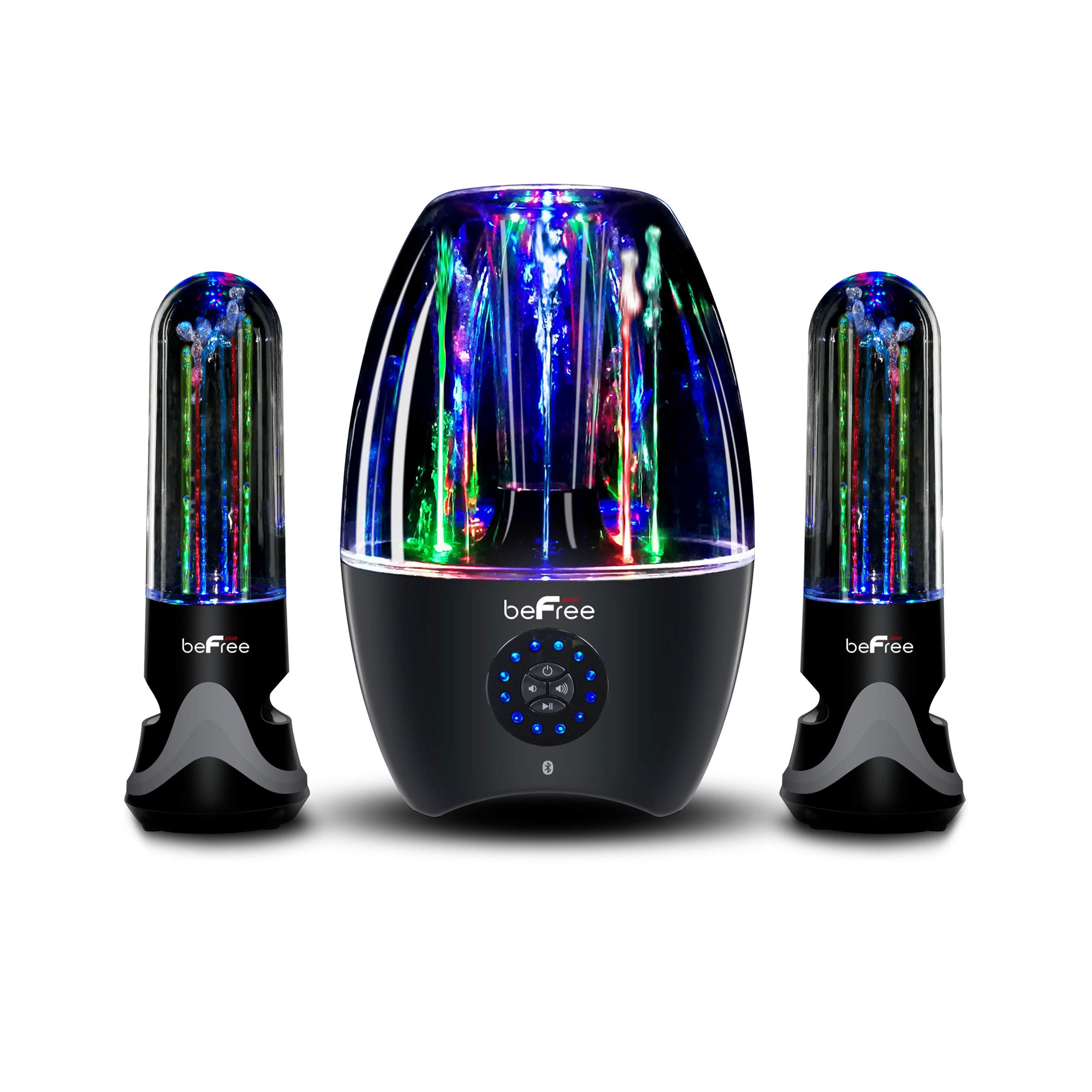 beFree Sound 2.1 Channel Bluetooth Multimedia Speaker with LED Dancing Water Show - Wireless Home Audio System for Parties, Living Room & Outdoor Entertainment (Black, BFS-Dancing Water)
