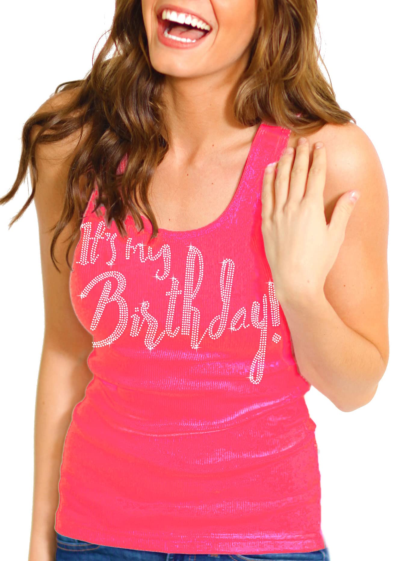 Sparkling Rhinestone Birthday Tank Top for Women - Cute 'It's My Birthday' Shirt - Perfect for Birthday Parties & Squad Celebrations | Fun Party Outfit for Girls Night & Special Occasions