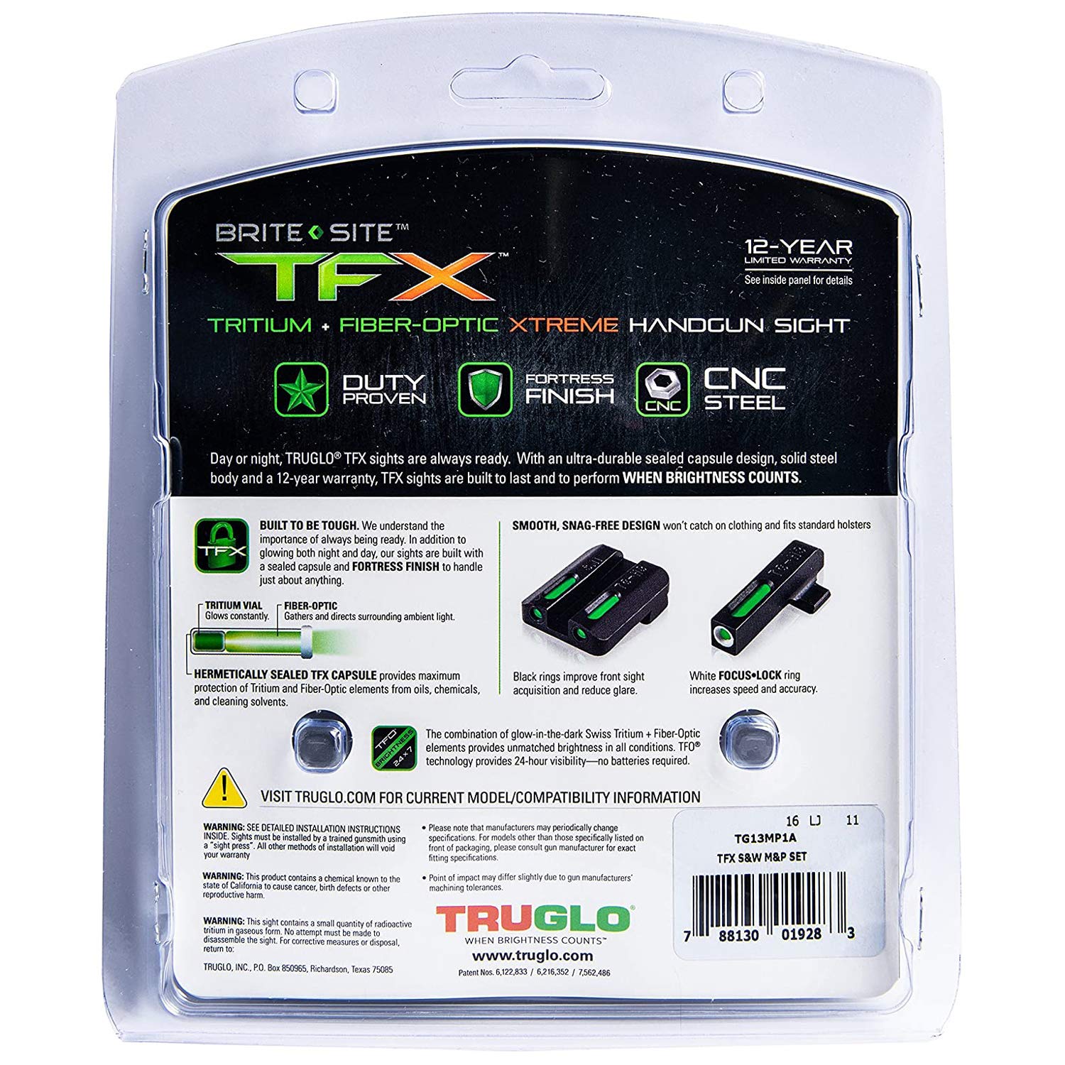 TRUGLO TFX Handgun Sight - Durable Shock-Resistant Compact Tritium & Fiber-Optic Sight for Pistols | Bright Glow for Day & Night Use | Perfect for Home Defense, Tactical Training & Concealed Carry