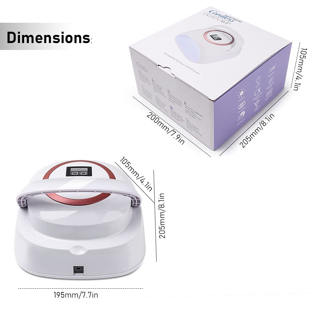 Nailshow 72W LED UV Nail Lamp - Wireless Portable Nail Dryer with Handle for Gel Polish Curing | Perfect for Home Manicures & Salon Nail Art