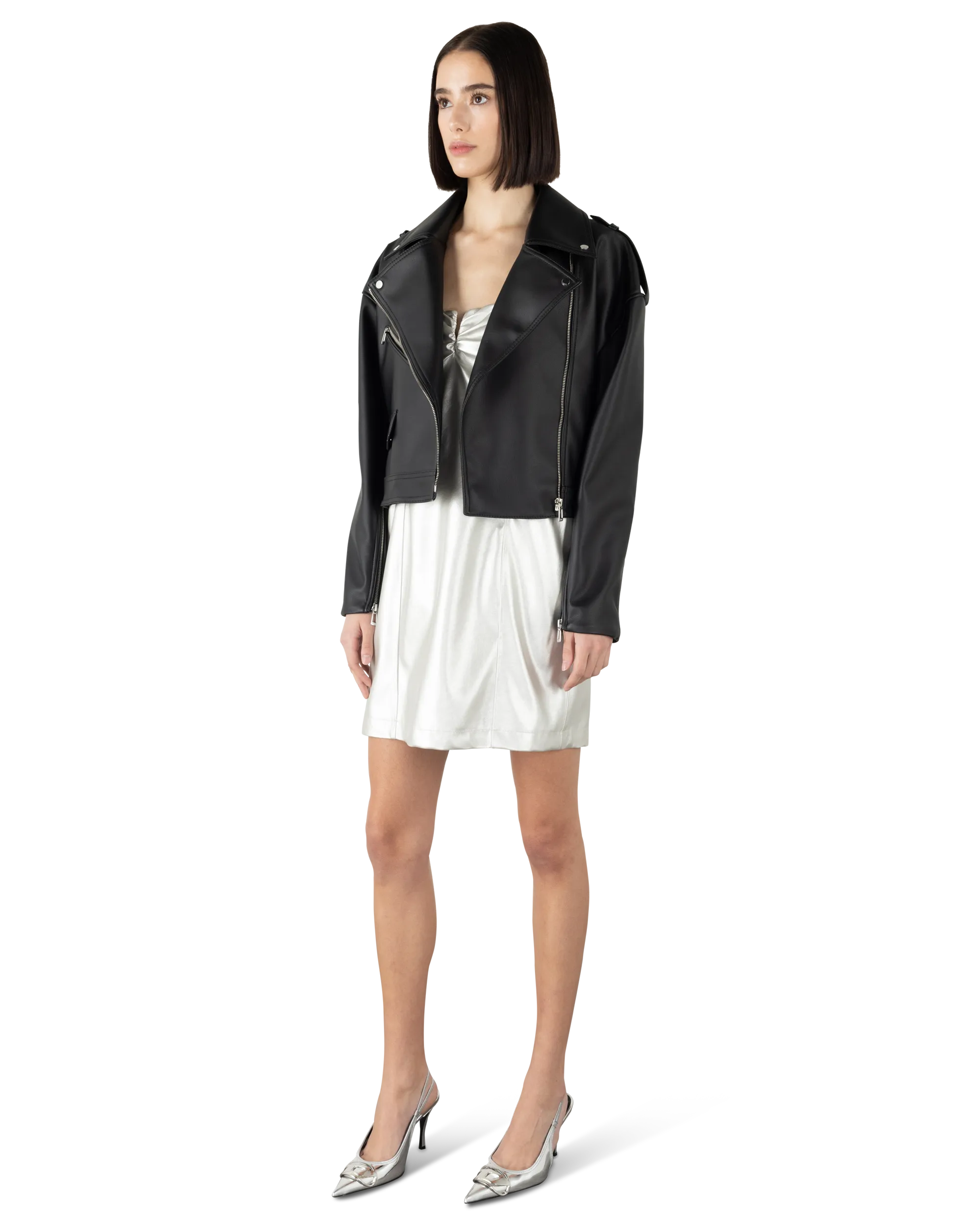 Stylish Faux Leather Biker Jacket for Women - Trendy Motorcycle Jacket with Zipper Details - Perfect for Riding, Night Out & Casual Wear