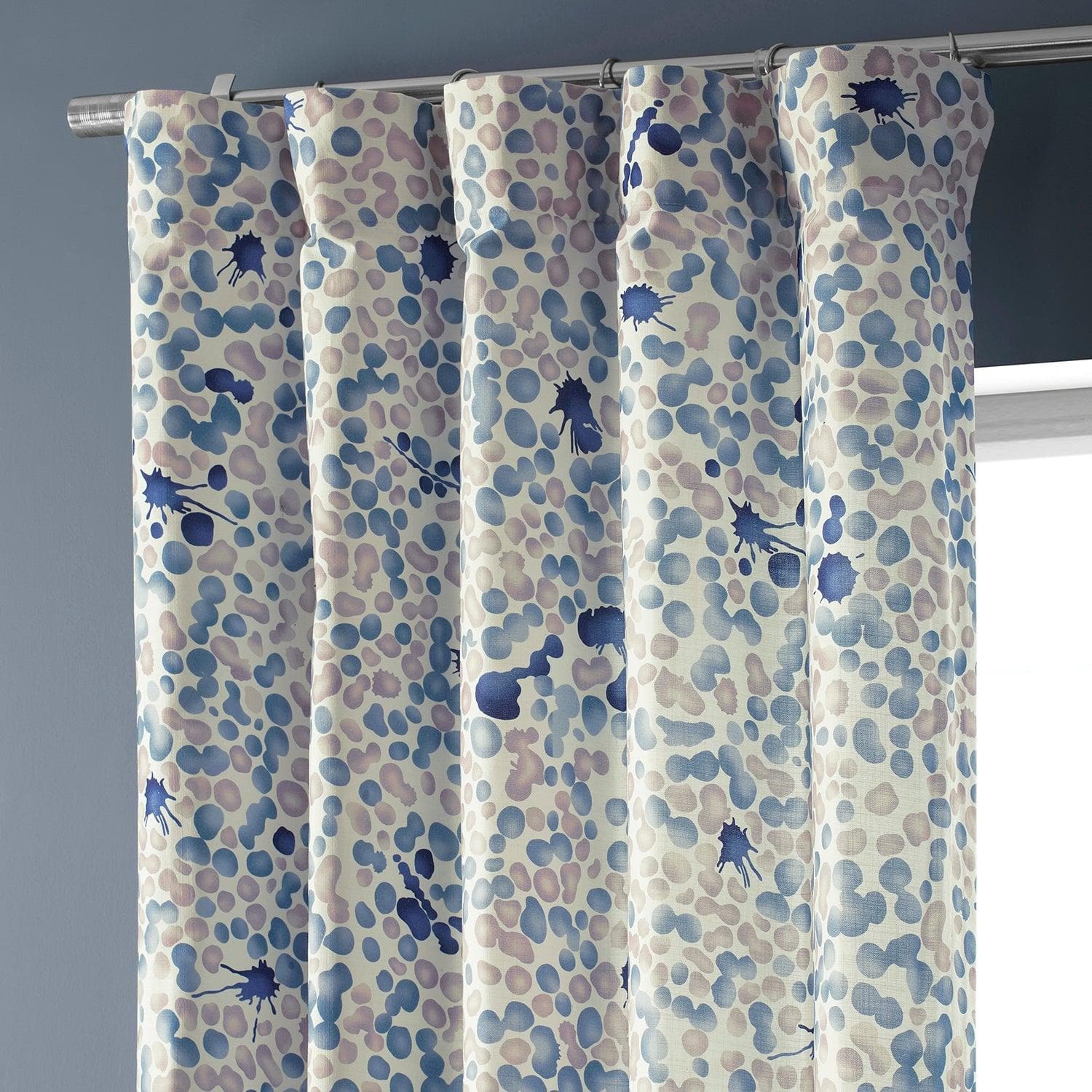 Pebbles Blue Abstract Textured Printed Cotton Curtain