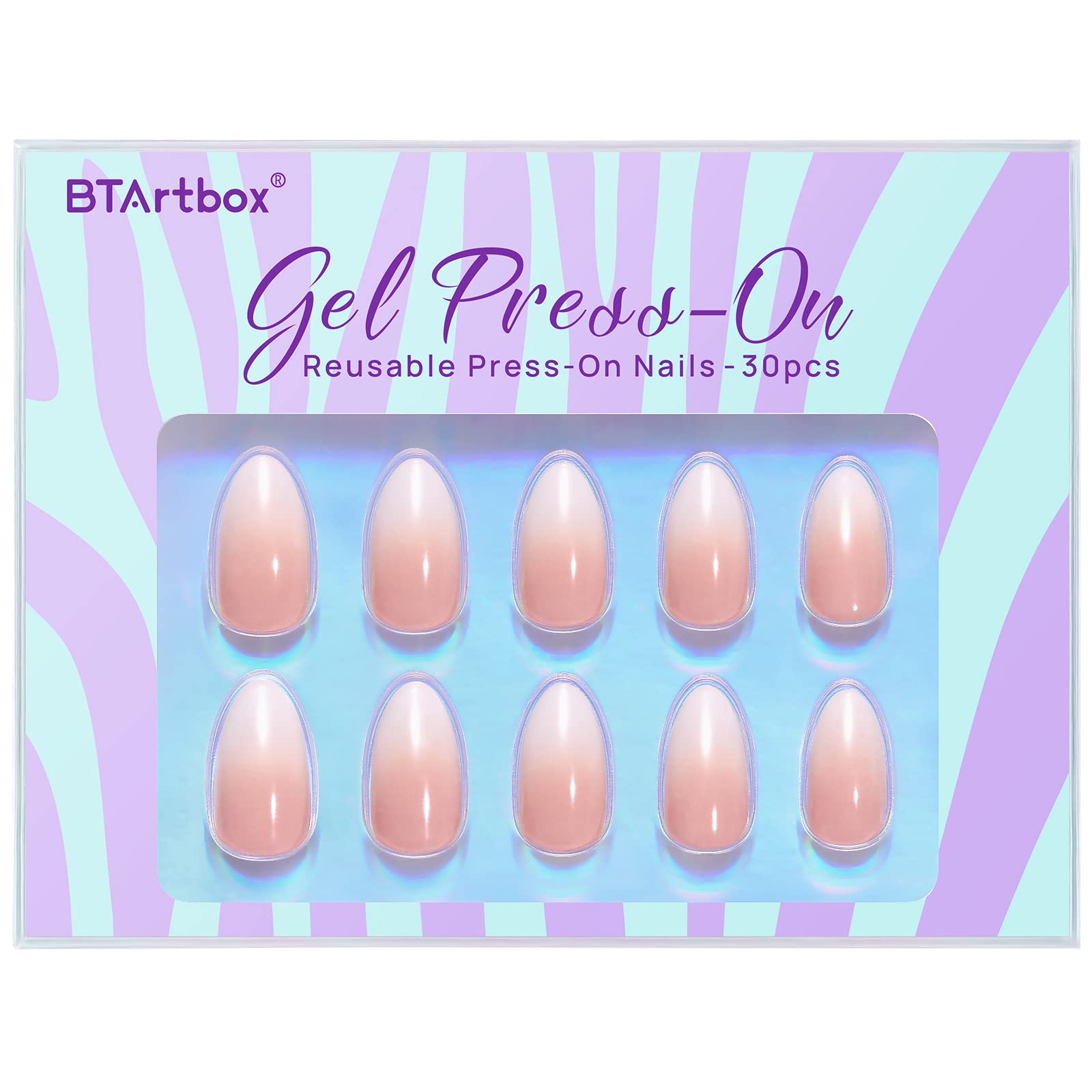 BTArtbox Soft Gel Press On Nails - Almond Medium Length Ombre Fake Nails with Nail Glue, Semi-Transparent Reusable Stick On Nails Kit (30PCS, 16 Sizes, Vanilla Cream) - Perfect for Parties, Weddings, Date Nights & Everyday Wear